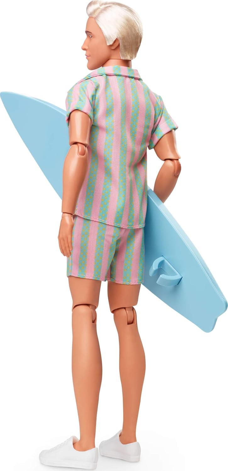 Barbie The Movie Ken Doll in a Pastel Pink and Mint Green Striped Beach Set