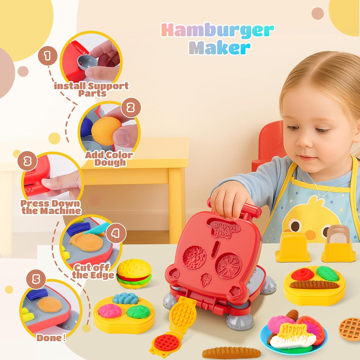 3-in-1-Farbspielknete-Set für Kinder | Eiscreme-, Hamburger- und Nudelmaschine-Spielzeug | 12-Farben-Teig-Kunst- und Bastelset für Kinder im Alter von 3–12 Jahren