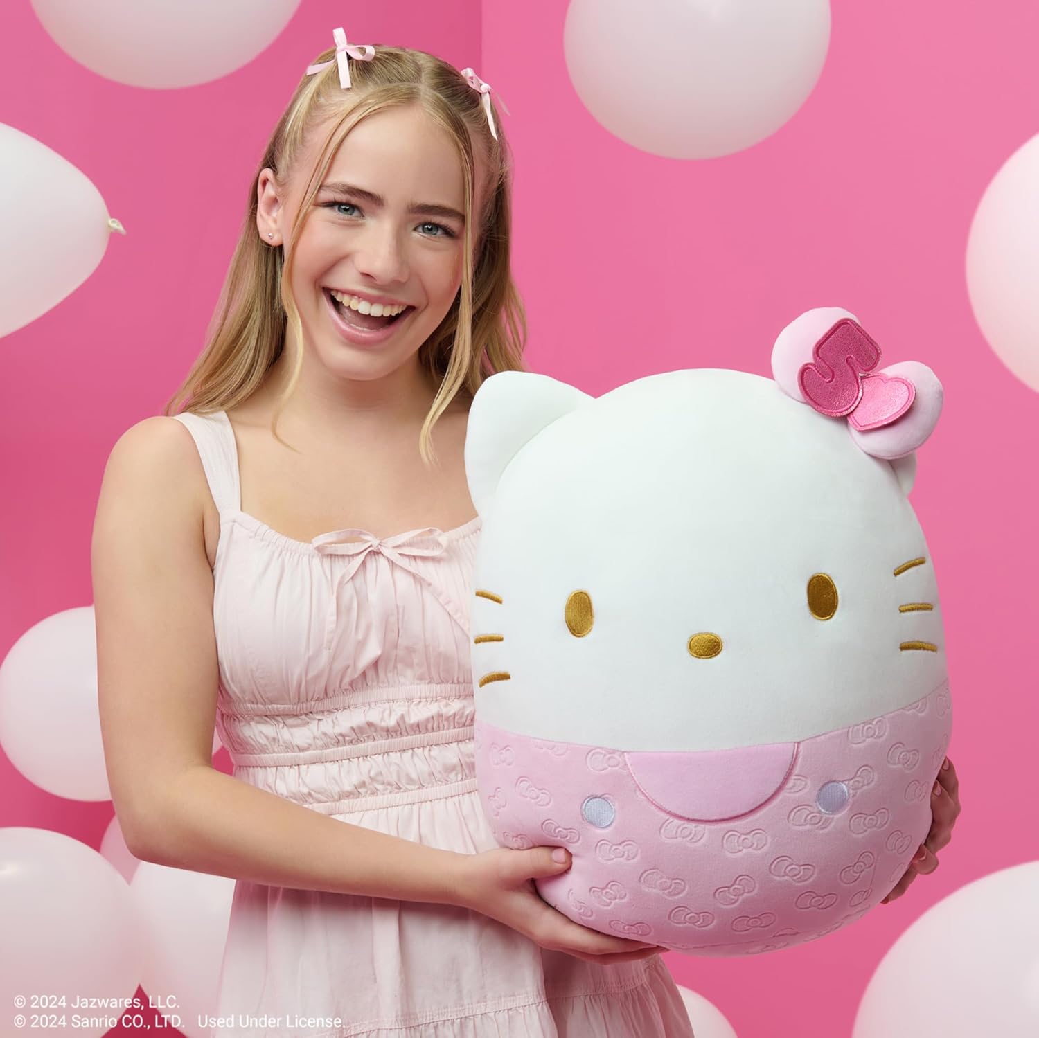 Squishmallows Hello Kitty and Friends 50th Anniversary Pink Embossed Hello Kitty