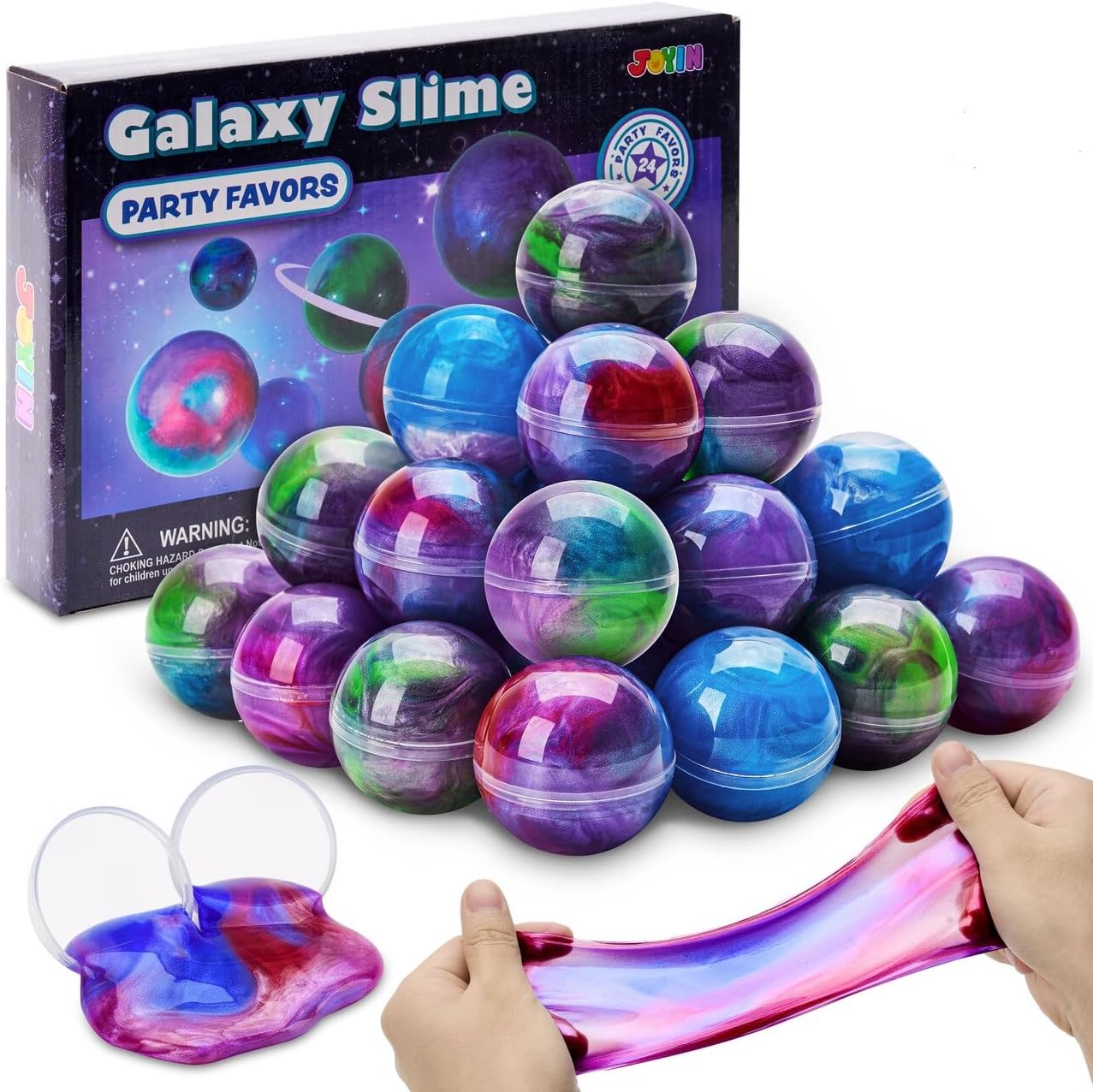 JOYIN Galaxy Slime Party Favors | 24-Pack Stretchy Slime Balls | Non-Sticky, Mess-Free, Safe Sensory Toys for Kids | Perfect Party Supplies & Classroom Rewards
