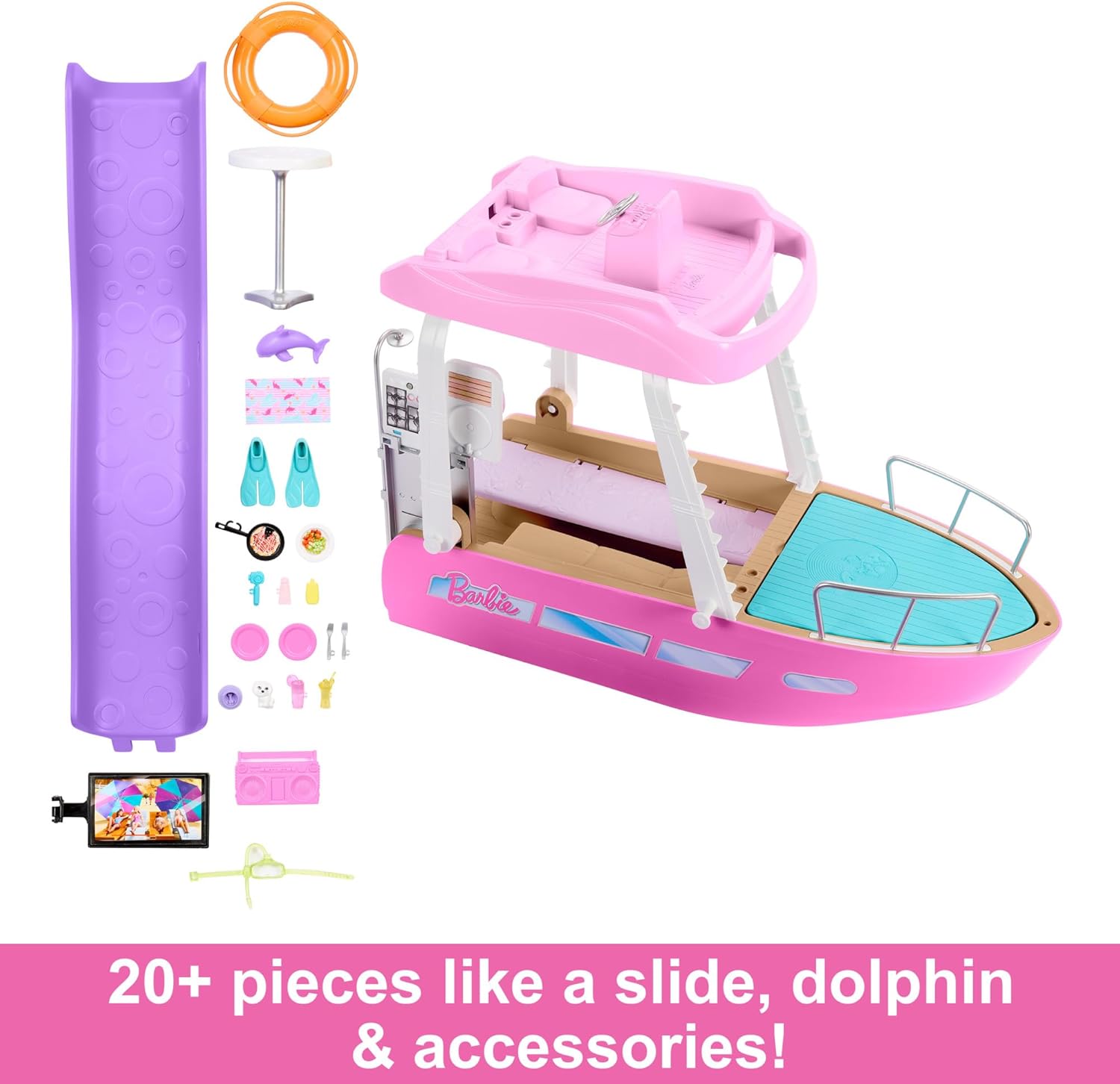 Barbie Dream Boat Playset | 20+ Ocean-Themed Accessories | Pool, Slide & Dolphin | Ages 3+
