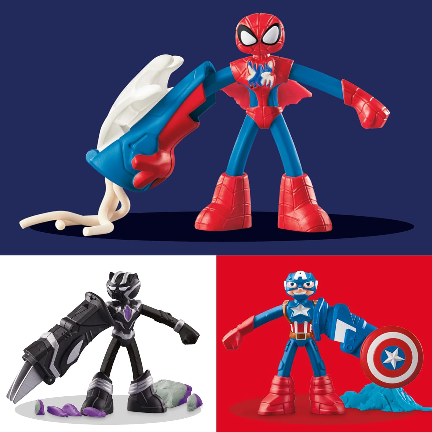 Play-Doh Marvel Hero Adventure Playset | Captain America, Black Panther & Spider-Man Figures | Kids Ages 4+