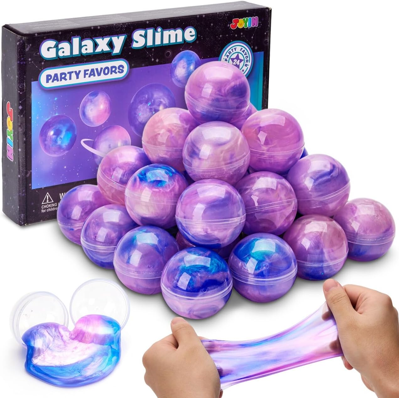 JOYIN 24-Pack Galaxy Slime Balls | Stretchy, Non-Sticky, Mess-Free Party Favors | Safe, Non-Toxic Sensory Toys for Kids | Ideal for Birthdays, Holidays & Classroom Rewards