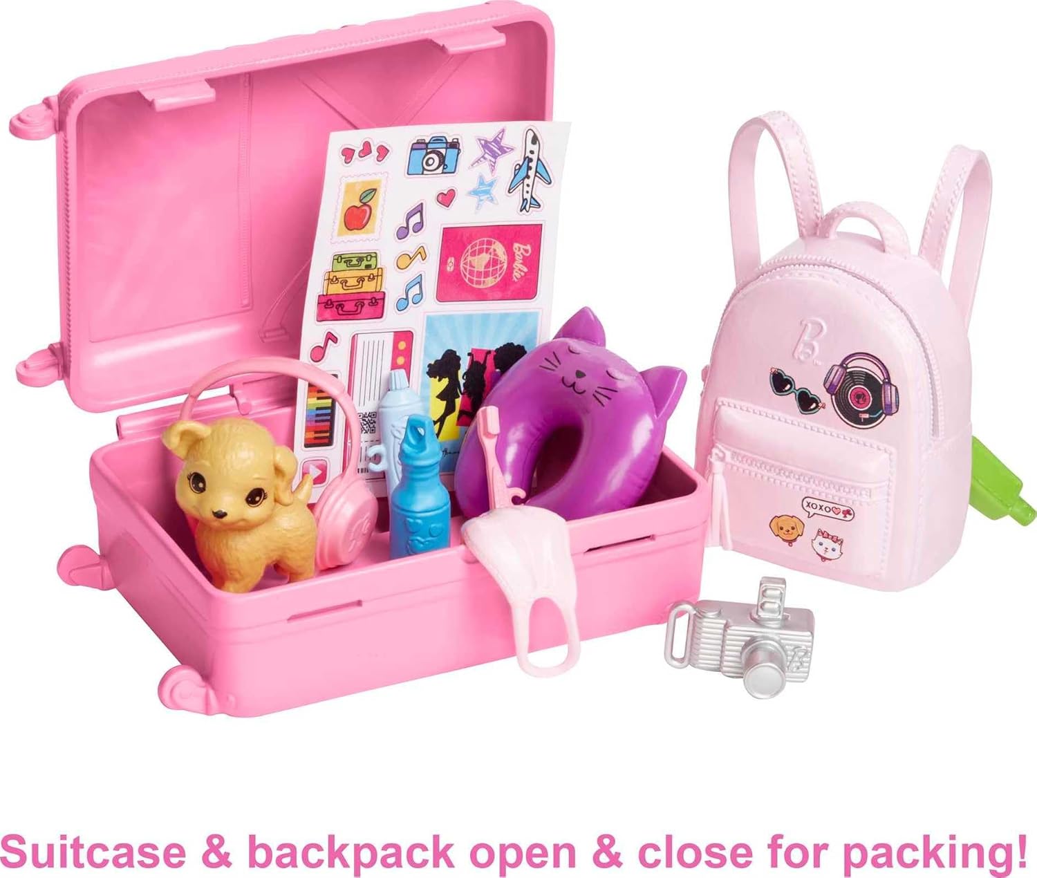 Barbie Doll & Accessories, Travel Set with Puppy and 10+ Pieces