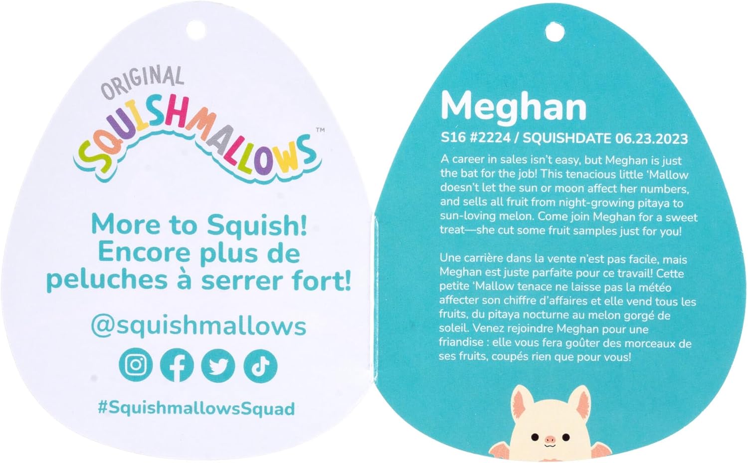 Squishmallows Fuzz-A-Mallows  Meghan Cream Fruit Bat with Fuzzy Peach Belly