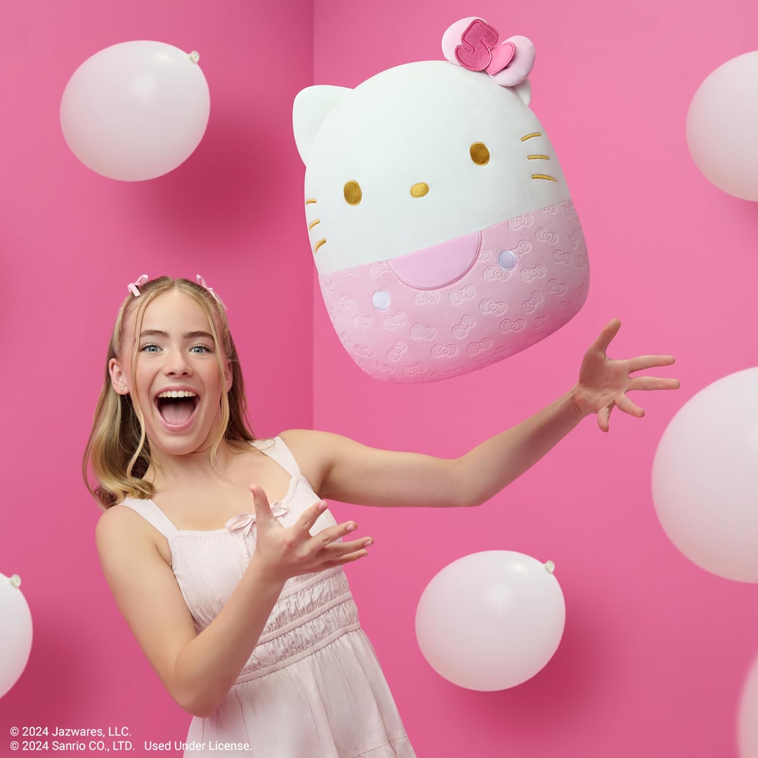 Squishmallows Hello Kitty and Friends 50th Anniversary Pink Embossed Hello Kitty