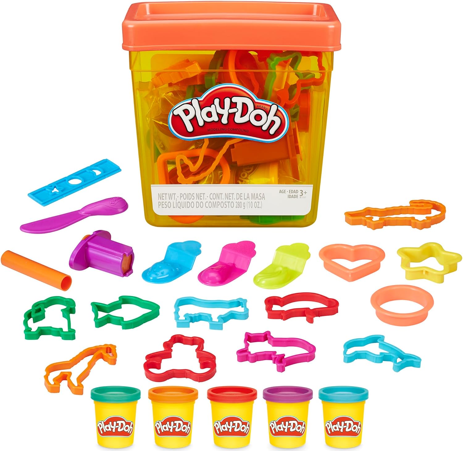 Play-Doh Fun Tub Set | 19 Accessories, 5 Colors & Reusable Storage Container | Ages 3+