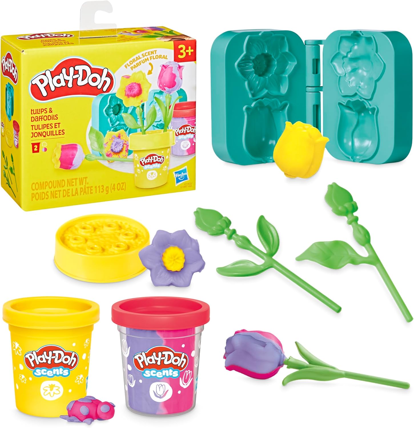 Play-Doh Tulips & Daffodils Flower Toy | Floral Scented Modeling Compound | Kids Arts & Crafts Kit for Ages 3+
