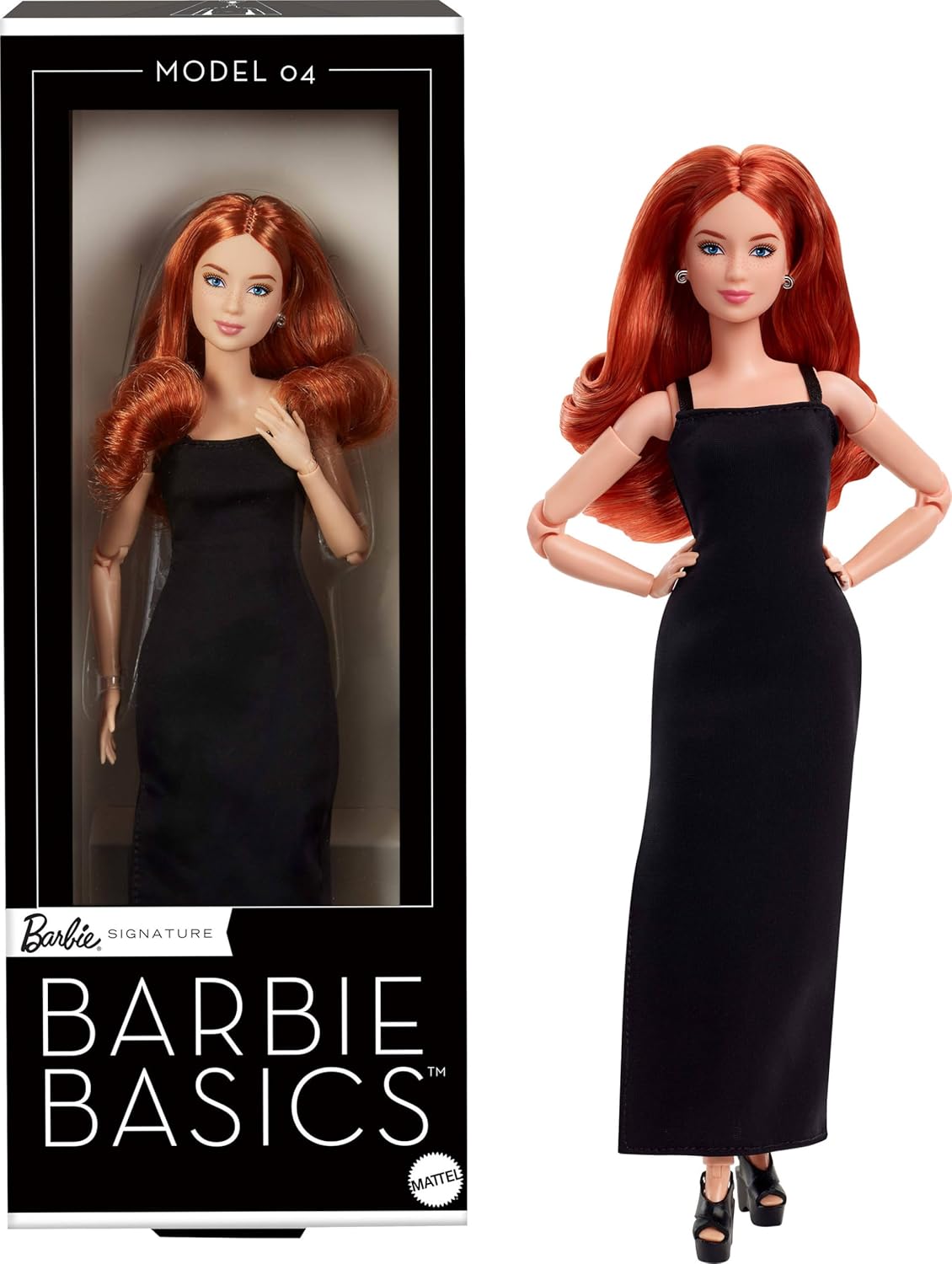 Barbie Basics Model 04 Collector Doll with Red Curly Hair, Black Mini Dress