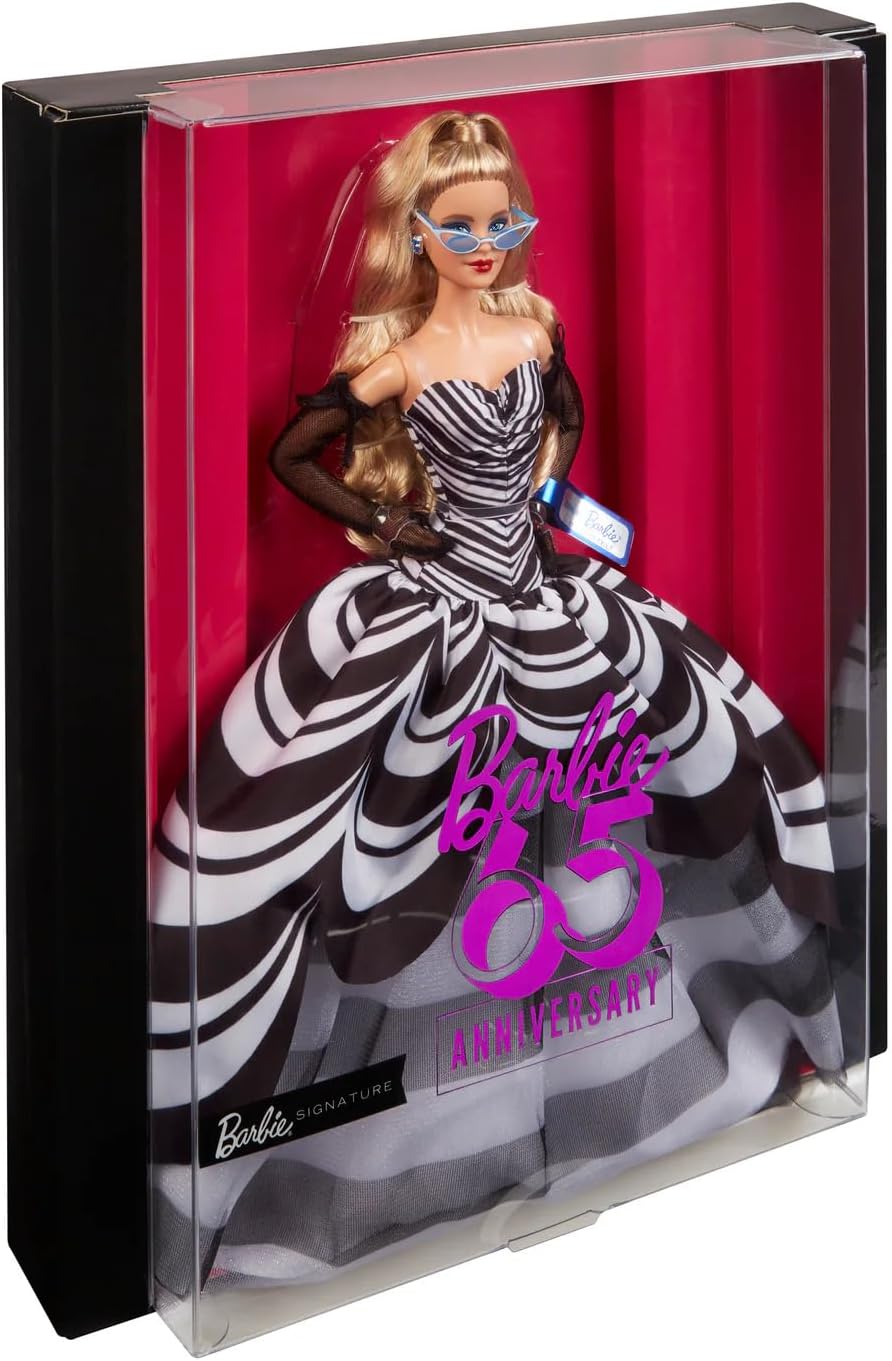 Barbie Signature Doll, 65th Anniversary Collectible with Blonde Hair, Black & White Gown