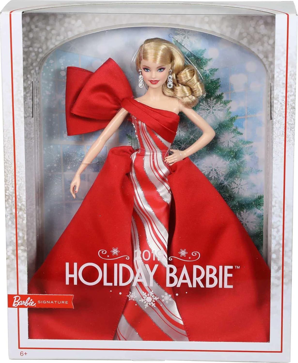 Barbie Signature – 2019 Holiday Barbie Doll in Stunning Red and White Grown with a Festive Holyday Print and Silvery Sparkle Details