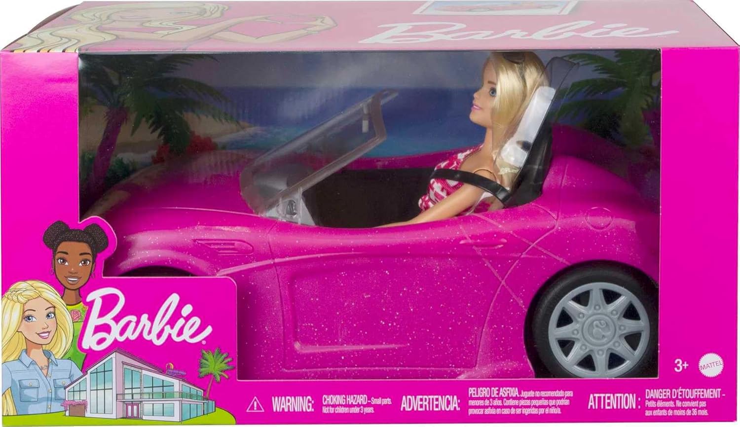 Barbie Convertible Playset with Fashion Doll | Sparkly Pink Car & Accessories | Ages 3–7