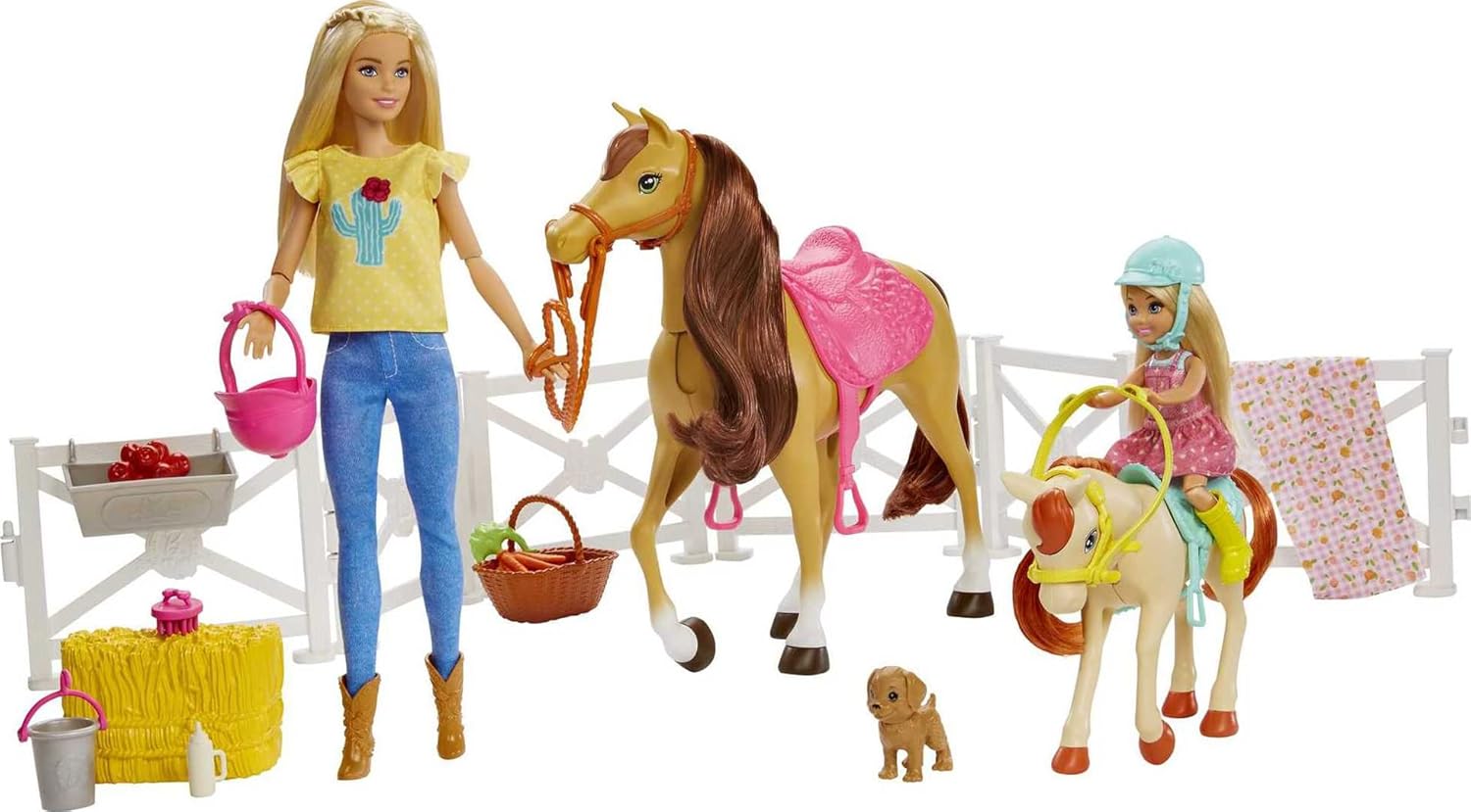 Barbie Hugs 'n Horses Playset with Barbie & Chelsea Dolls | 2 Horses with Bobbling Heads & 15+ Accessories | Ages 3+
