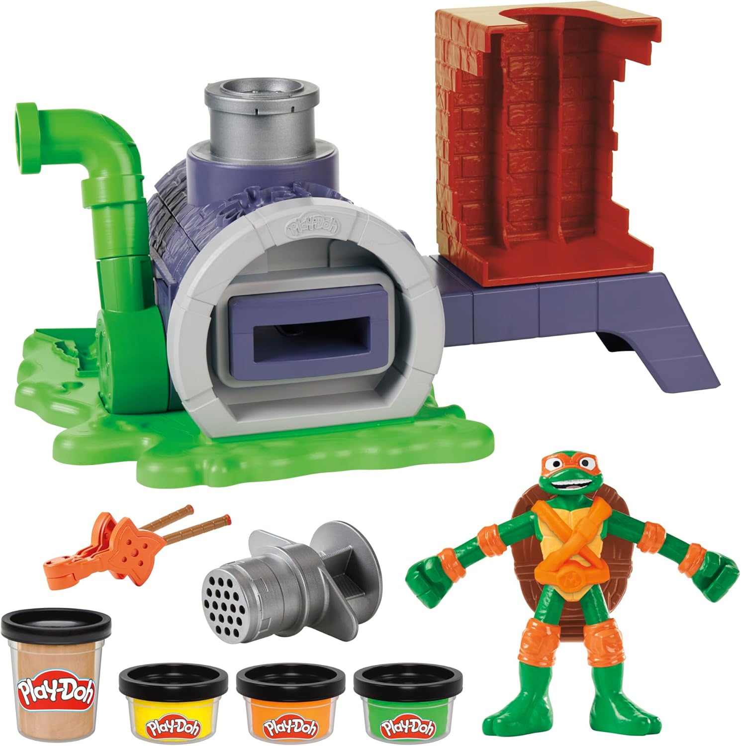 Play-Doh Teenage Mutant Ninja Turtles Slice & Blast Pizza-Spielset | Bendy Michelangelo Figur & Pizza Blaster | Spielzeug für Kinder ab 4 Jahren