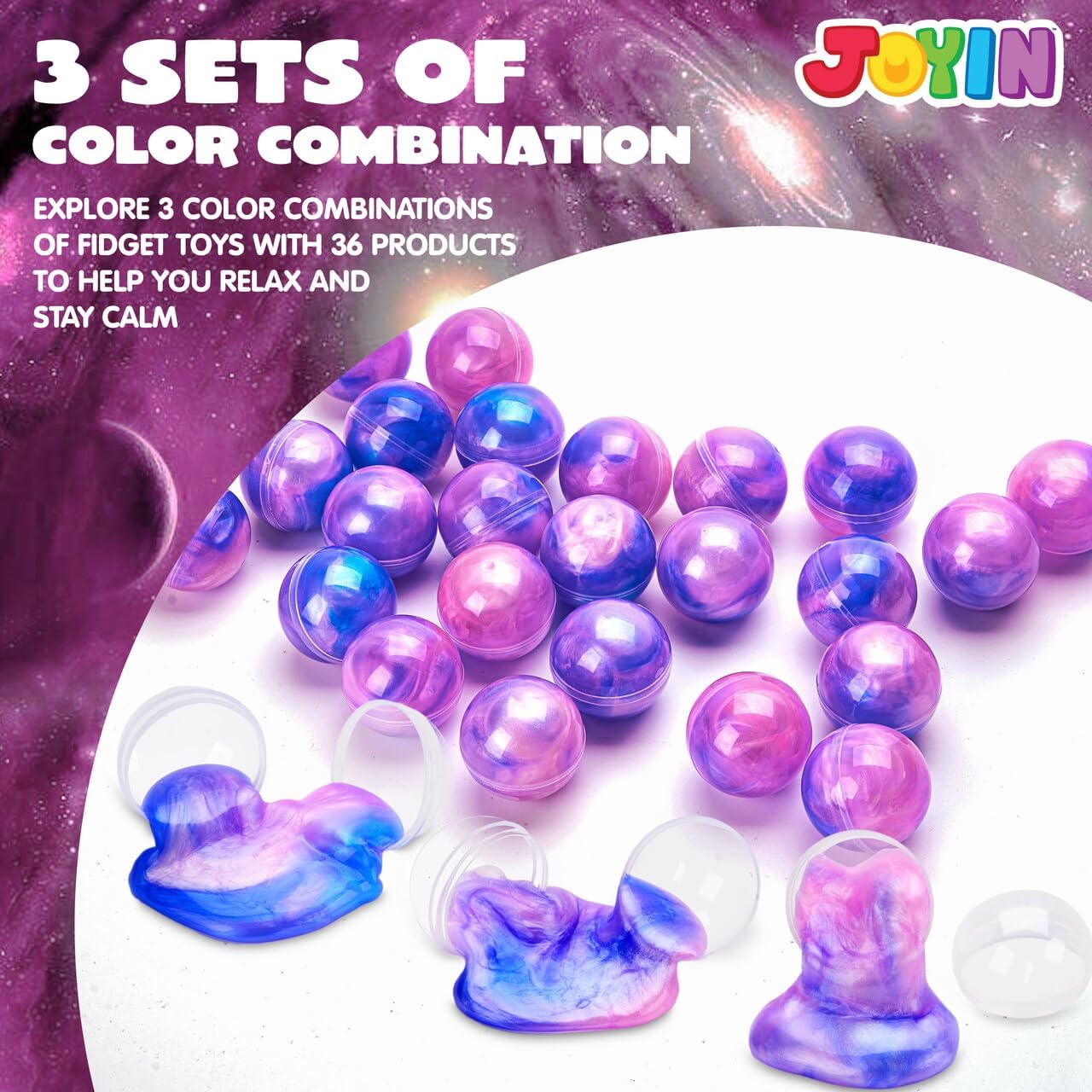 JOYIN 24-Pack Galaxy Slime Balls | Stretchy, Non-Sticky, Mess-Free Party Favors | Safe, Non-Toxic Sensory Toys for Kids | Ideal for Birthdays, Holidays & Classroom Rewards