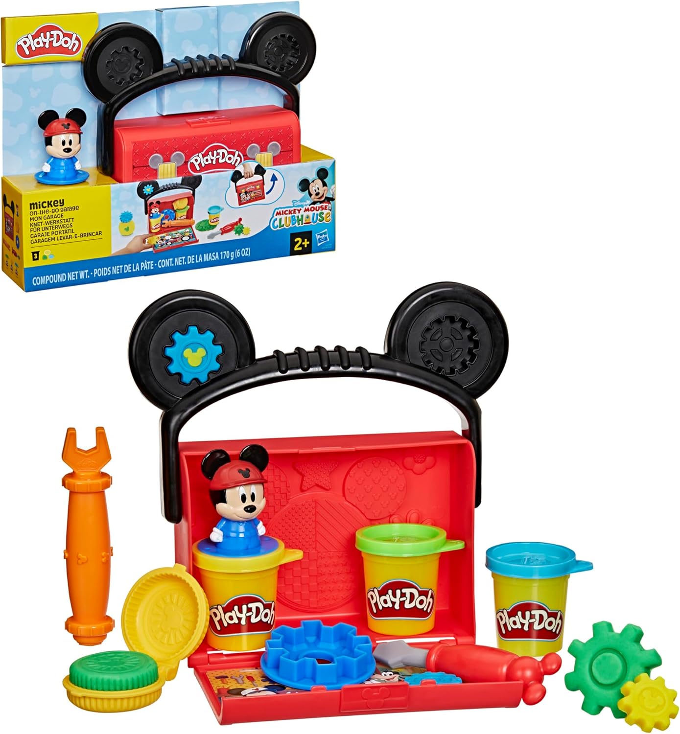 Play-Doh Disney Junior Mickey Mouse Clubhouse Garagenspielset für unterwegs | Mickey Mouse Kunst- und Bastelset für Kinder ab 2 Jahren