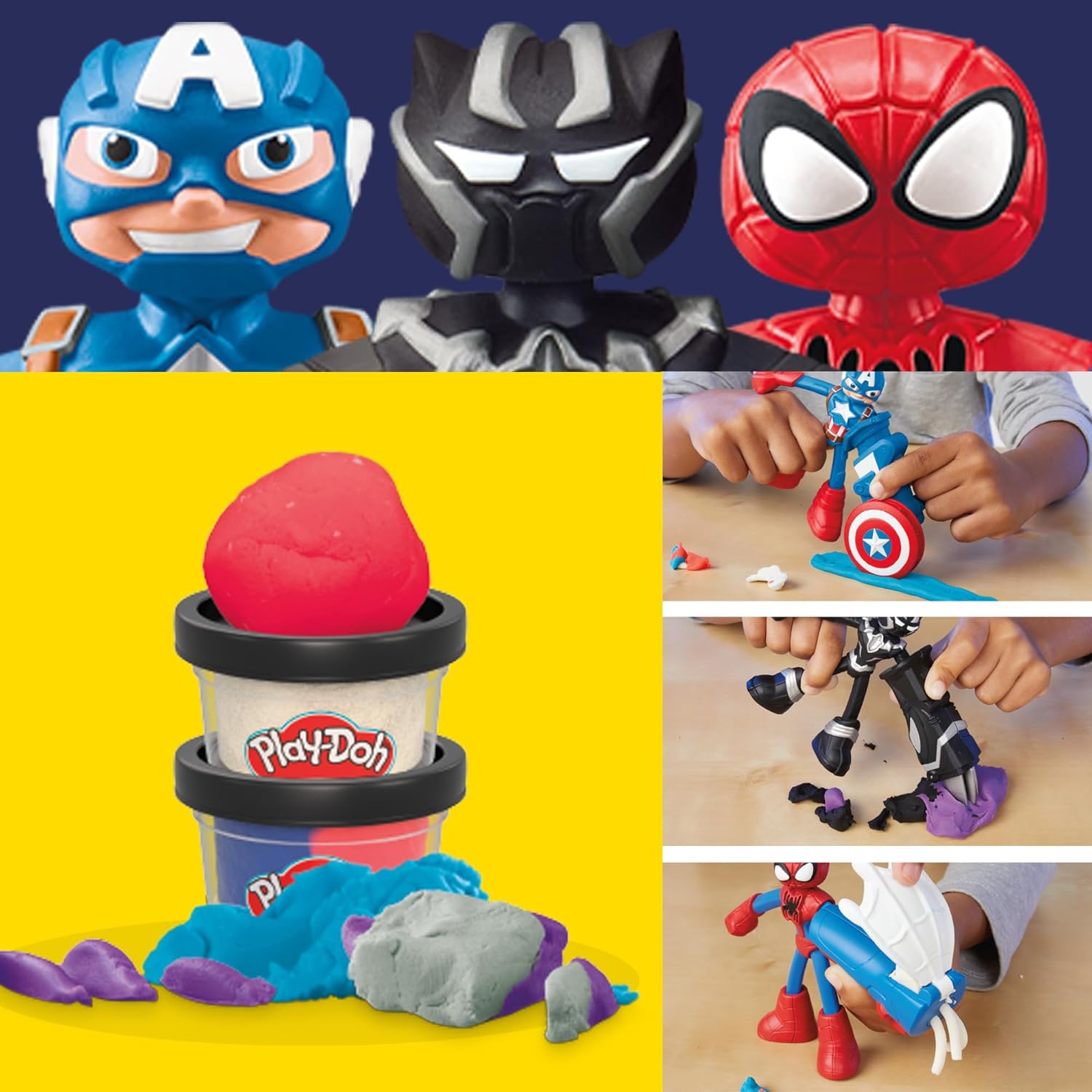 Play-Doh Marvel Hero Adventure Playset | Captain America, Black Panther & Spider-Man Figures | Kids Ages 4+