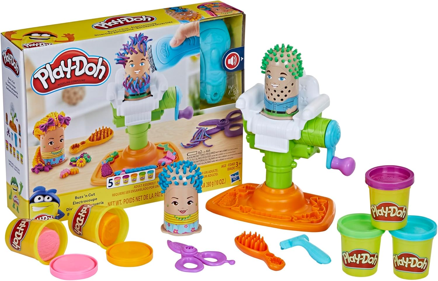 Play-Doh Buzz ’n Cut Fuzzy Pumper Barber Shop Set | Electric Buzzer & 5 Colors | Ages 3+