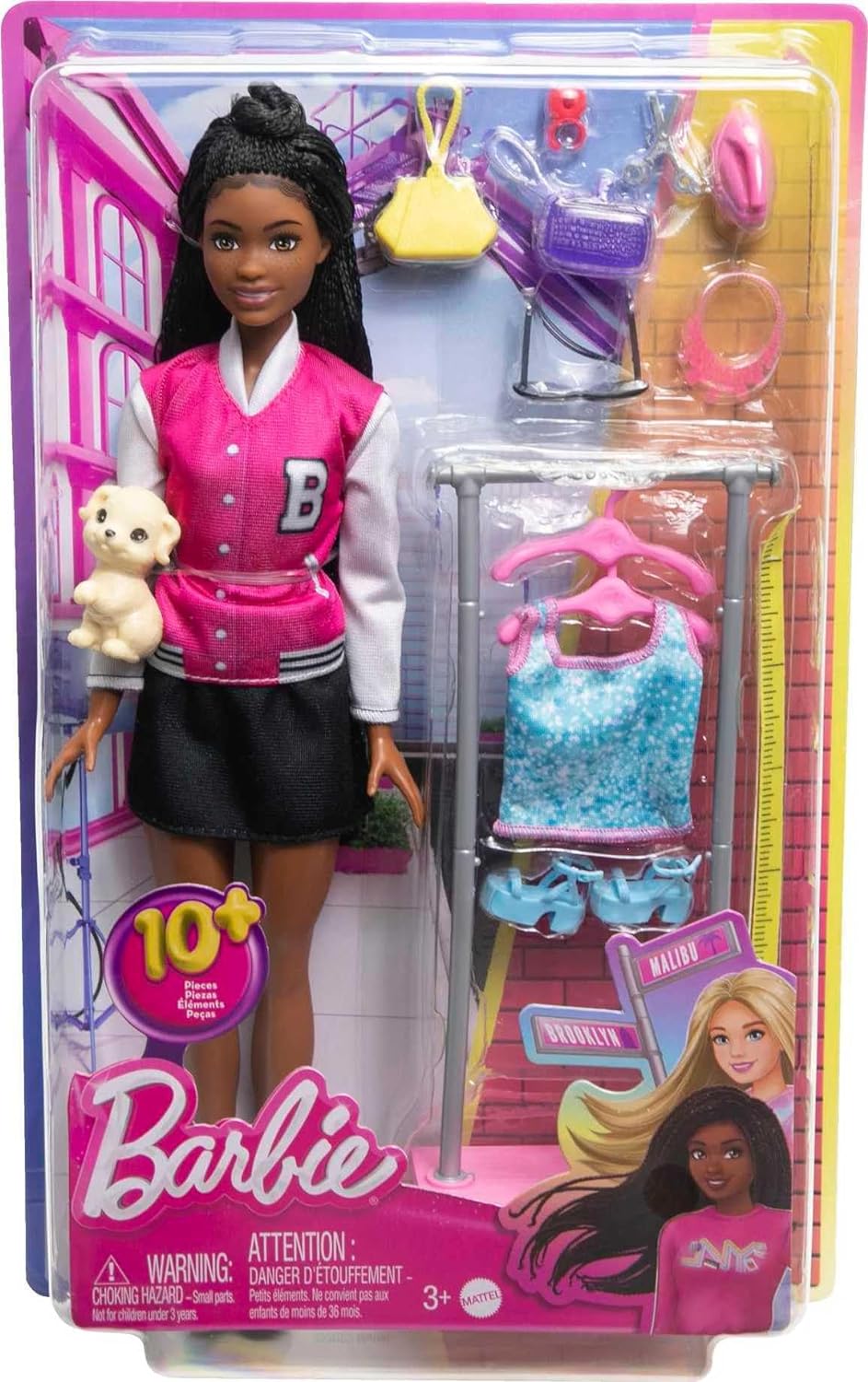 Barbie Brooklyn Doll with Garment Rack, Top, Fashion Pieces, Puppy & More