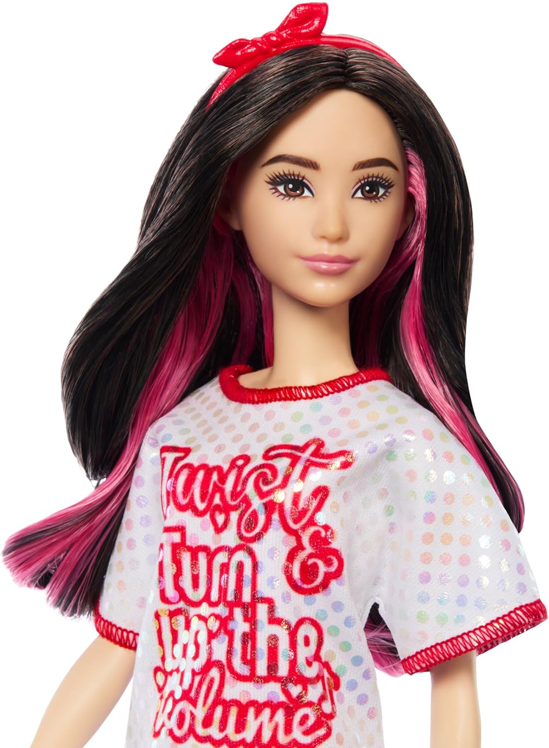 Barbie Fashionistas Doll in a White T-shirt Dress with Shimmering Polka Dots