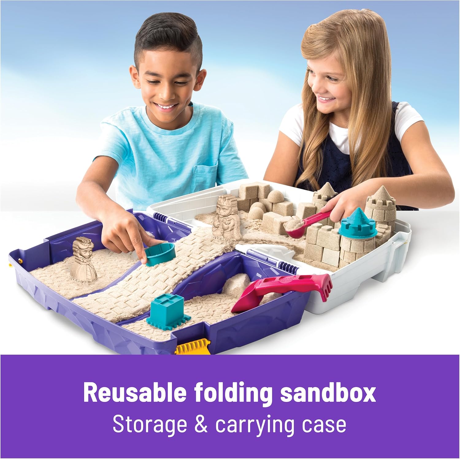 Kinetic Sand, Folding Sand Box with 907g Play Sand, 7 Molds & Tools