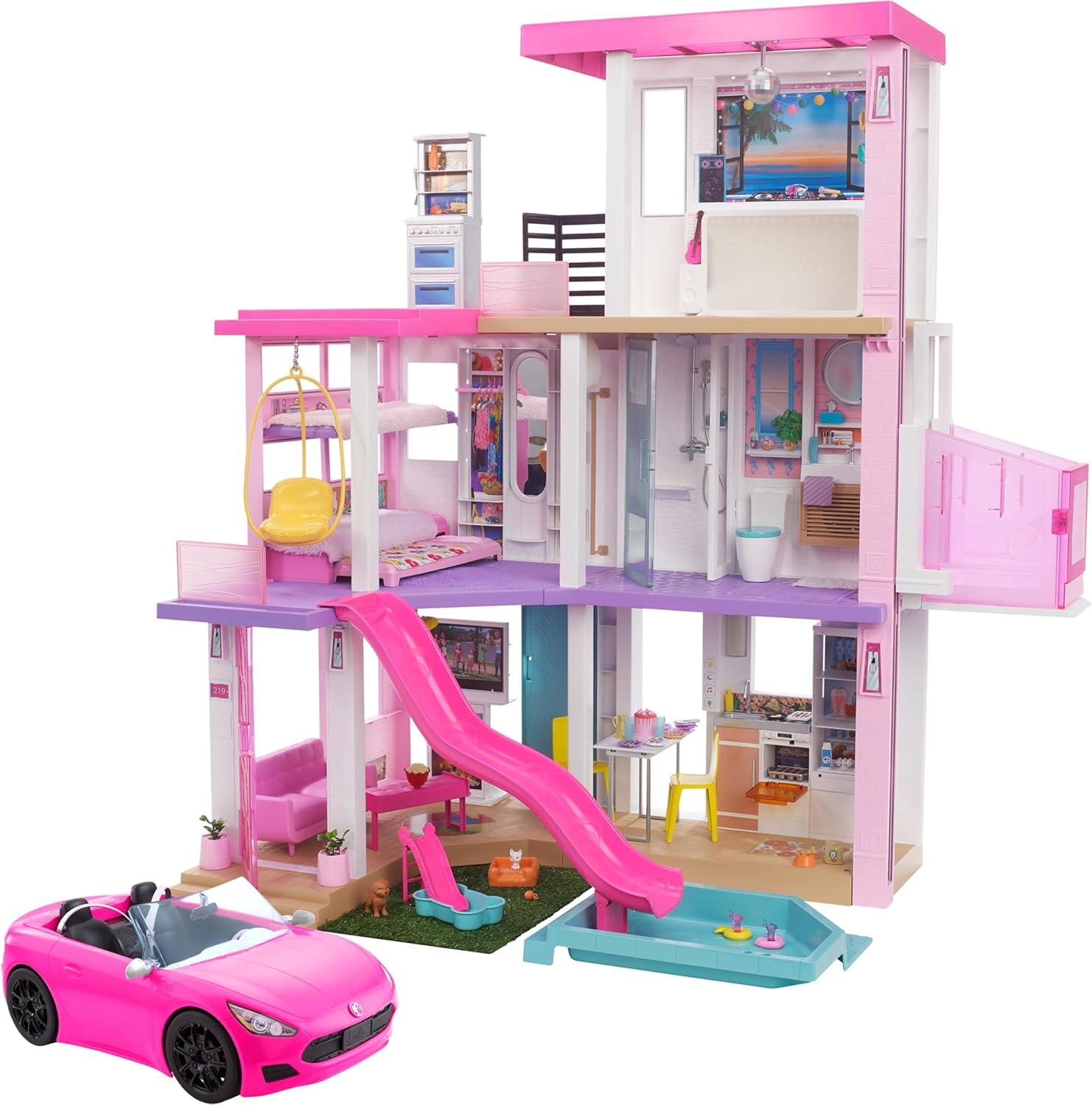 Barbie-DreamHouse XL Dollhouse + Pink Barbie Car
