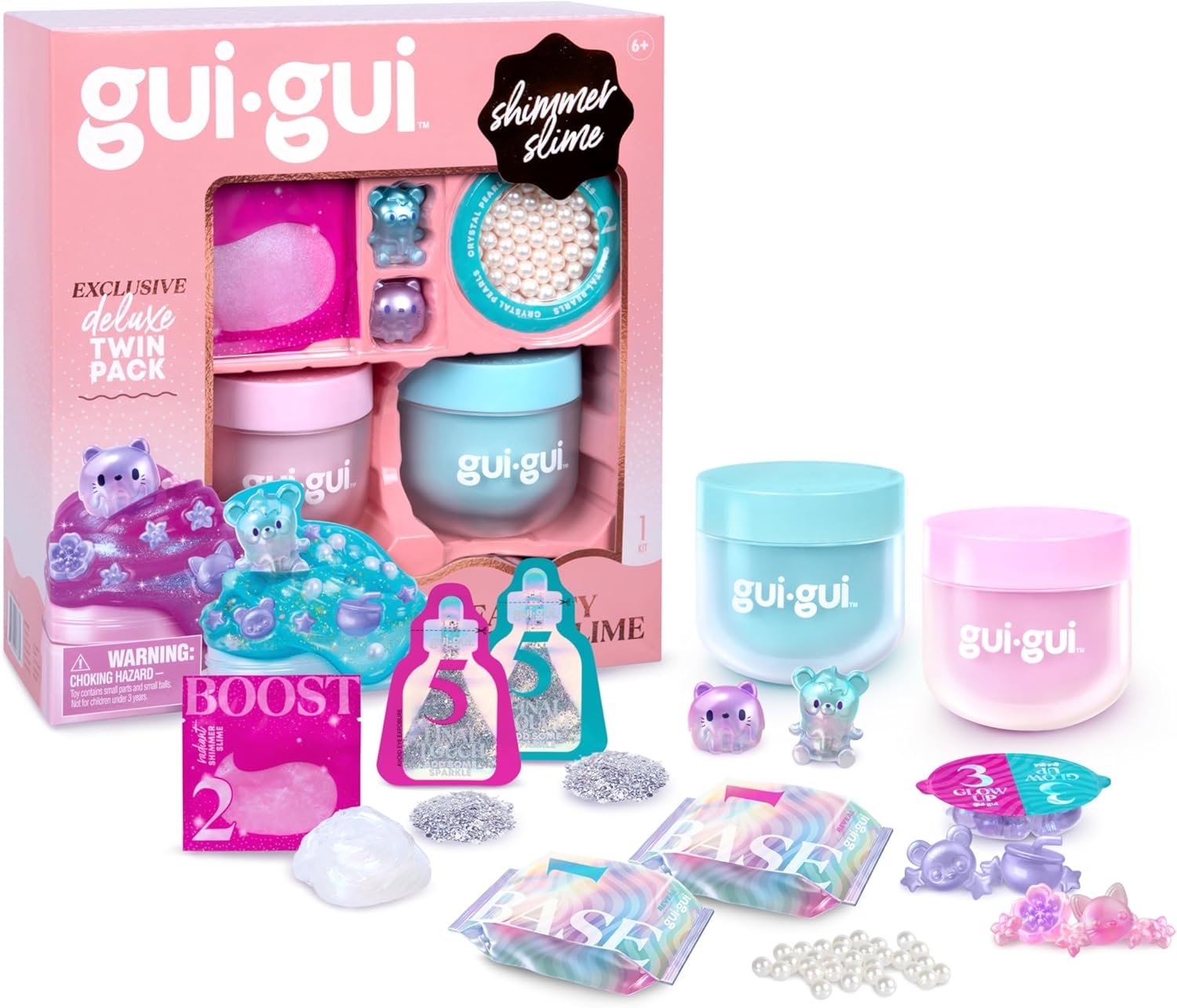Gui Gui Scented Shimmer Deluxe Duo Pack | 2 Iridescent Slimes | 5-Step DIY Customization | Reusable Container | ASMR Experience