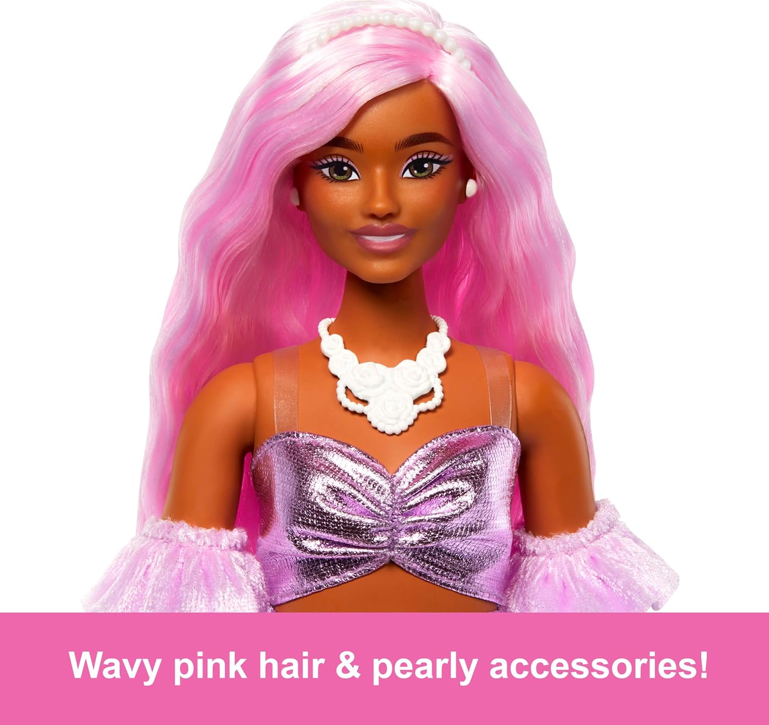 Barbie Deluxe Style Doll in a Glossy Pink Midi Dress