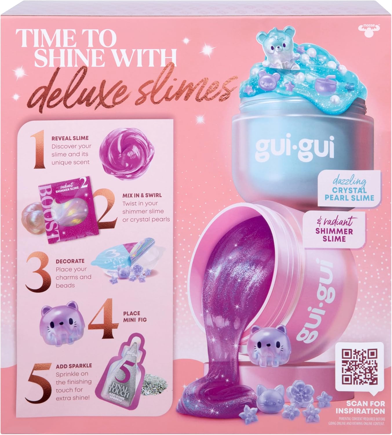 Gui Gui Scented Shimmer Deluxe Duo Pack | 2 Iridescent Slimes | 5-Step DIY Customization | Reusable Container | ASMR Experience