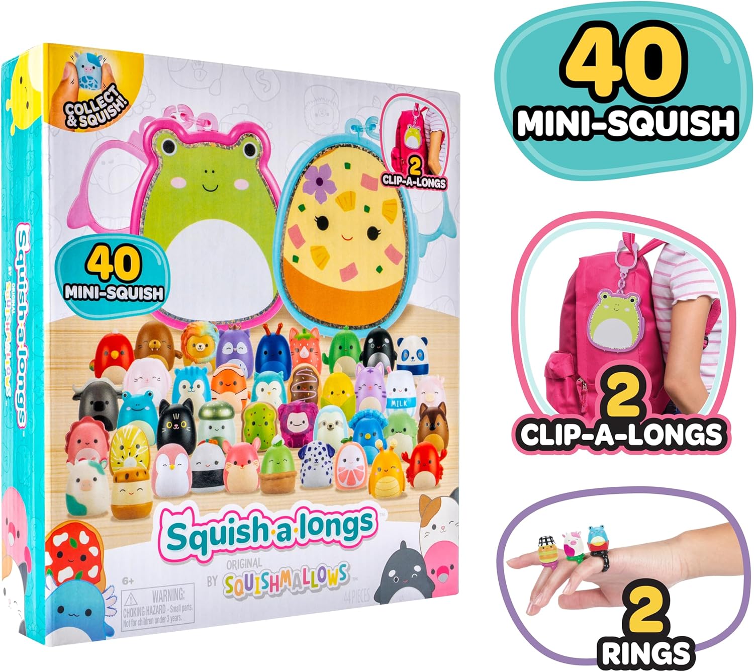 Squishmallows Micromallows Multipack – Includes 2 Clip-a-Longs and 40 Mini-Squish