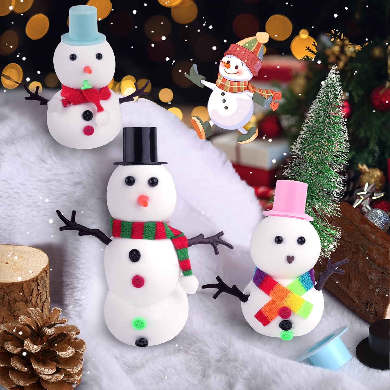 6-Pack Snowman Slime & Clay Christmas Craft Kit | DIY Build-a-Snowman Set | 6 Clear Crystal Slimes & 40 Accessories | Ages 4+