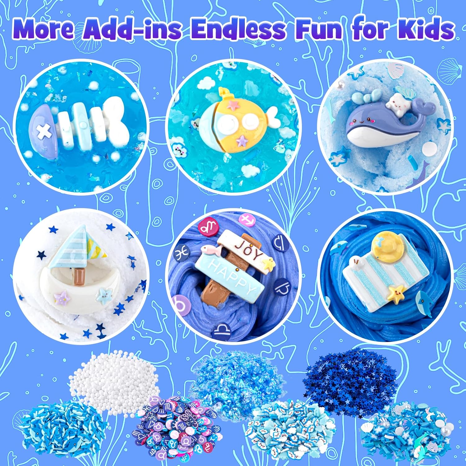 6-Pack Blue Ocean Slime Kit | Butter, Cloud & Clear Crystal Textures | 360 ml Total | Ages 4–12