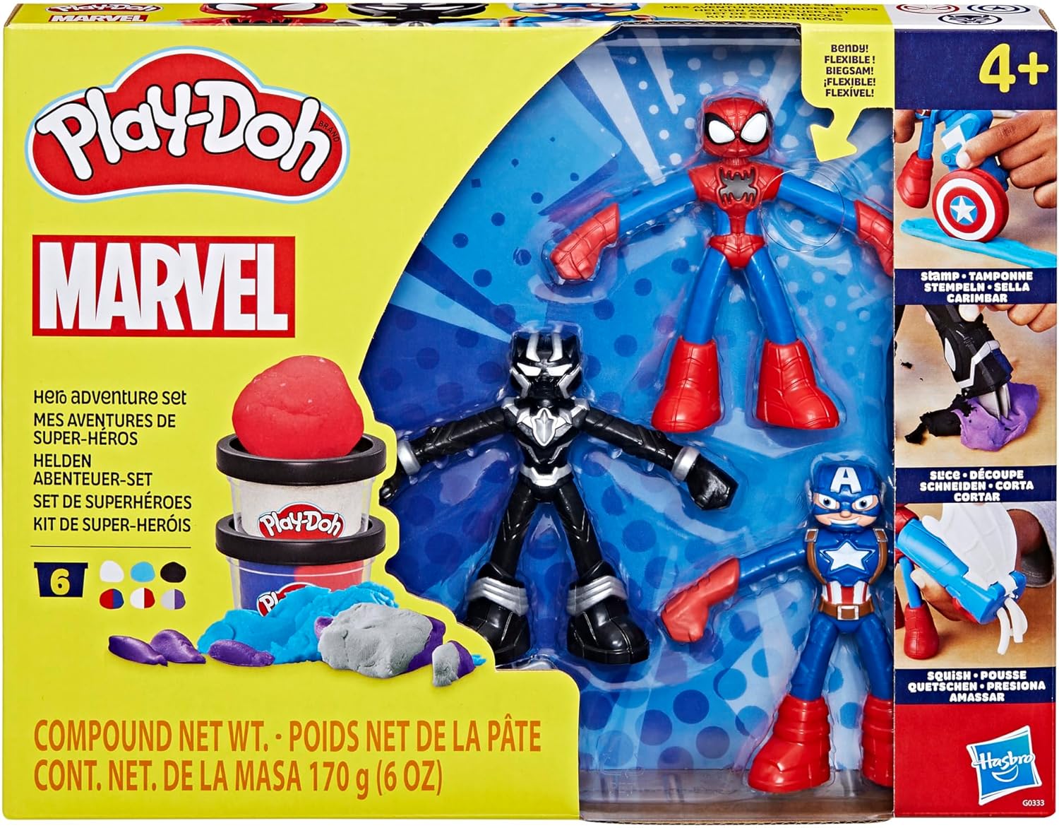 Play-Doh Marvel Hero Adventure Playset | Captain America, Black Panther & Spider-Man Figures | Kids Ages 4+