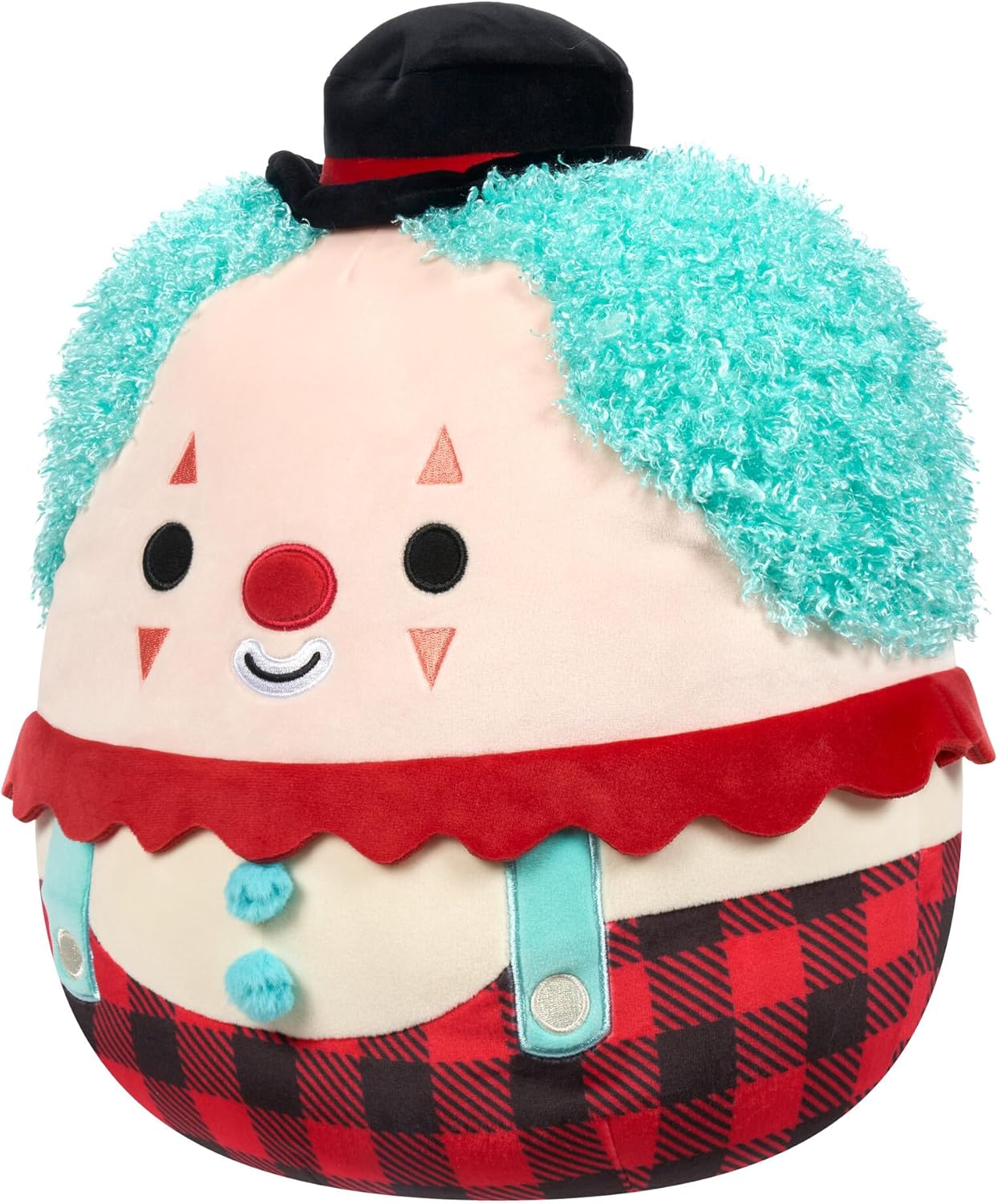 Squishmallows Halloween Ukee Clown with Teal Hair and Black Bowler Hat