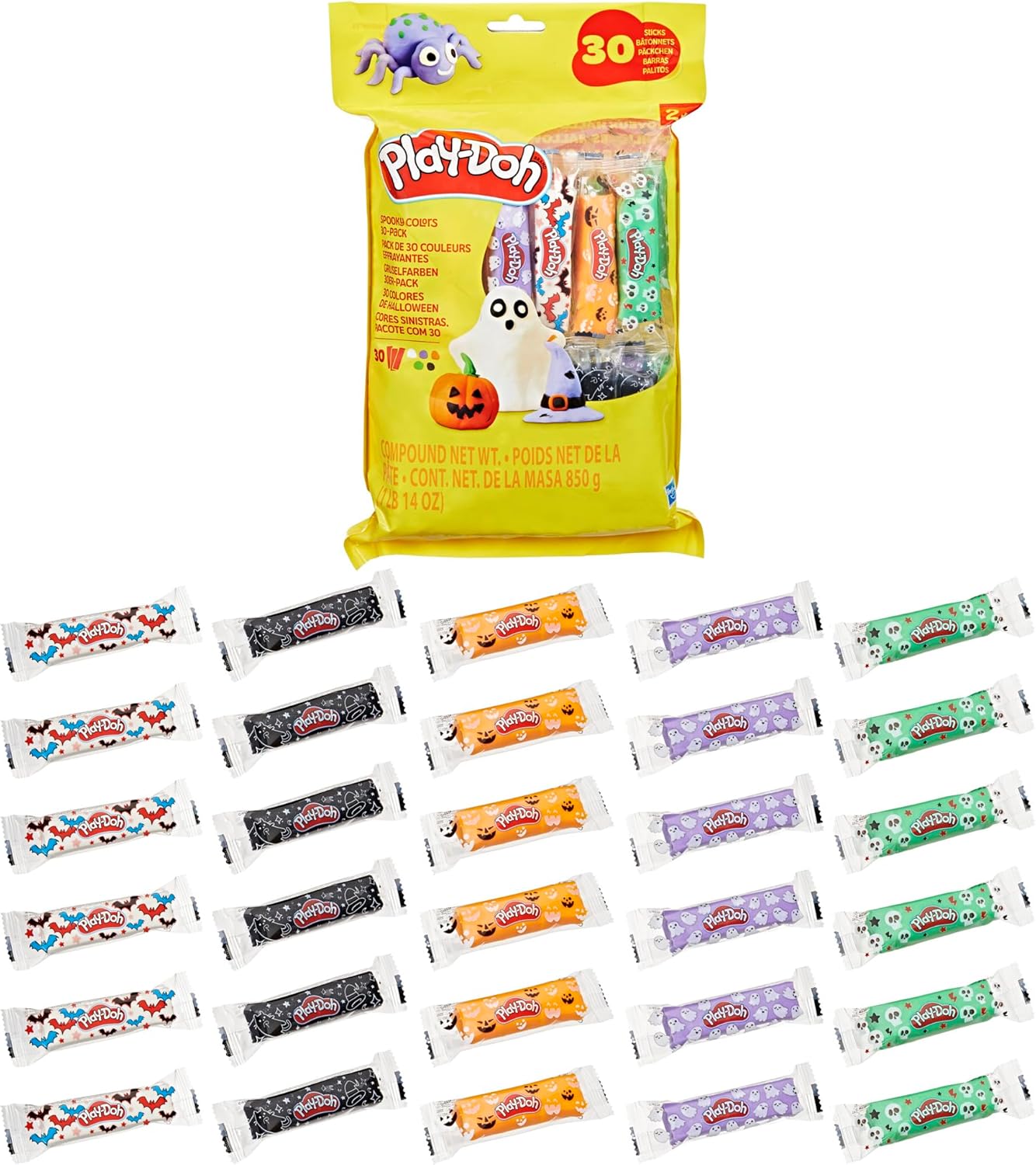 Play-Doh 30 Pack Spooky Colors, Individually Wrapped 28g Sticks for Halloween, Trick or Treat -9,99