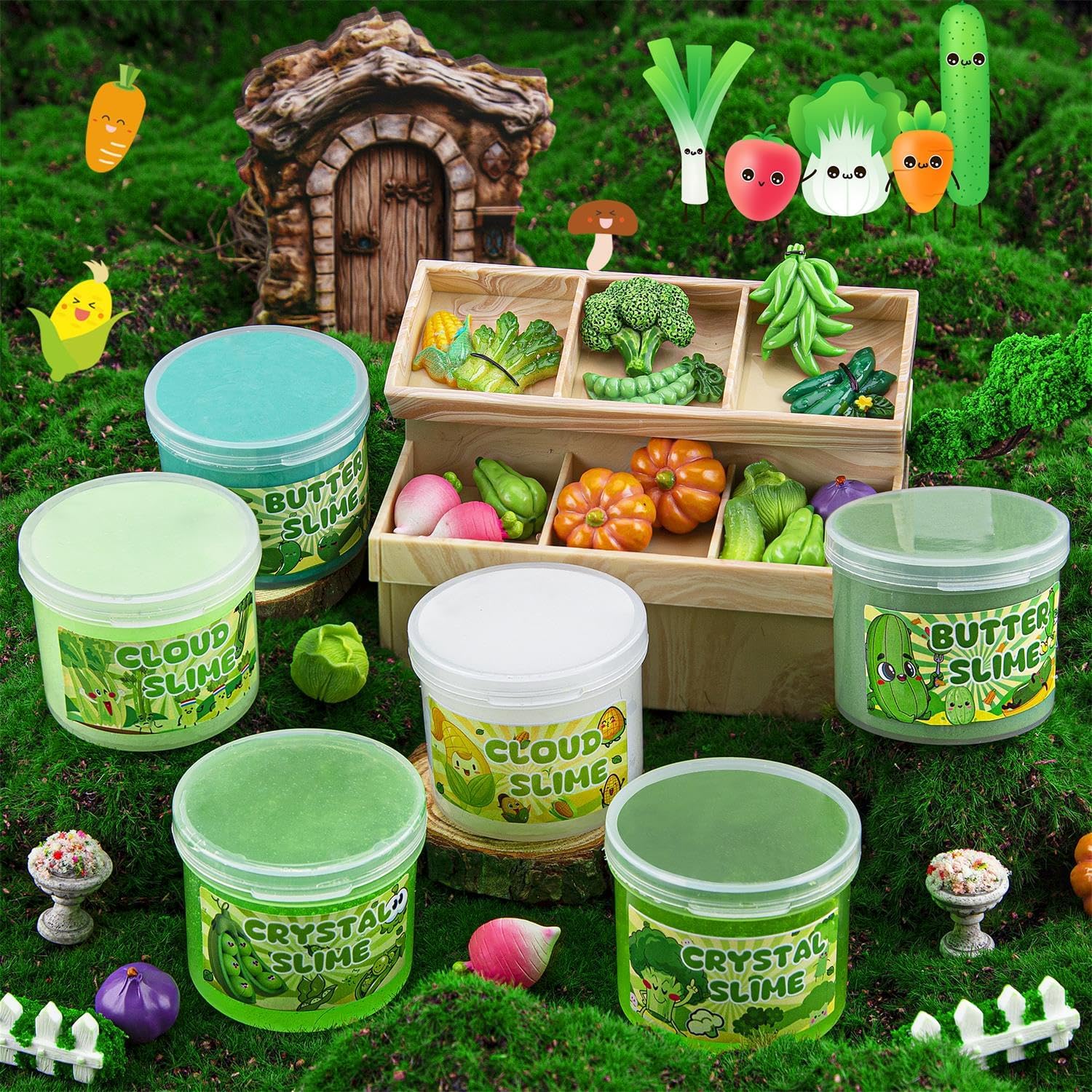 6-Pack Gradient Green Slime Kit | Cloud, Butter & Clear Crystal Slimes | 360 ml Total | Safe, Non-Sticky | Ages 4–12