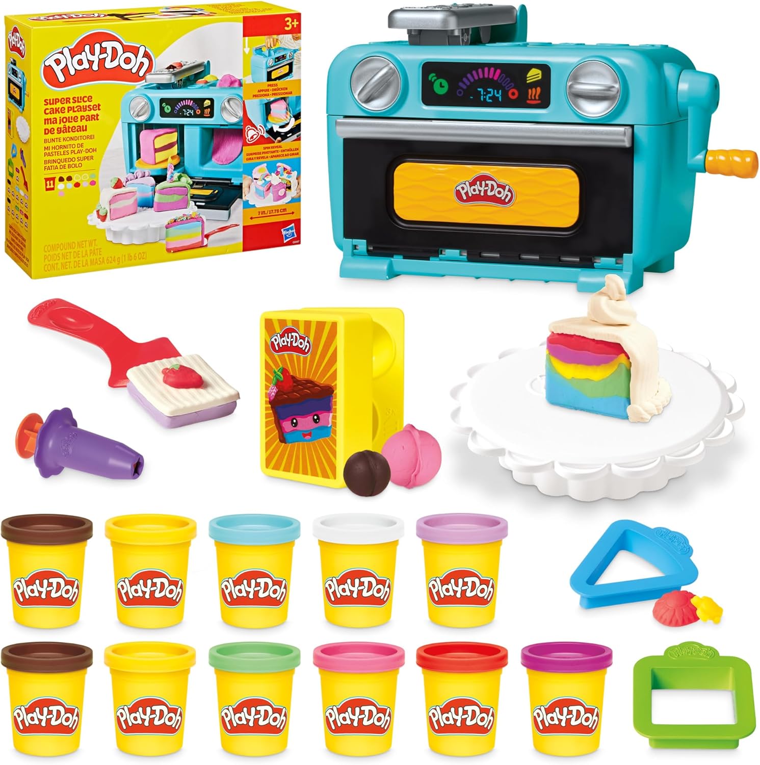 Play-Doh Super Slice Cake Playset | Toy Oven, Kitchen Accessories & 11 Modeling Compound Cans | Ages 3+