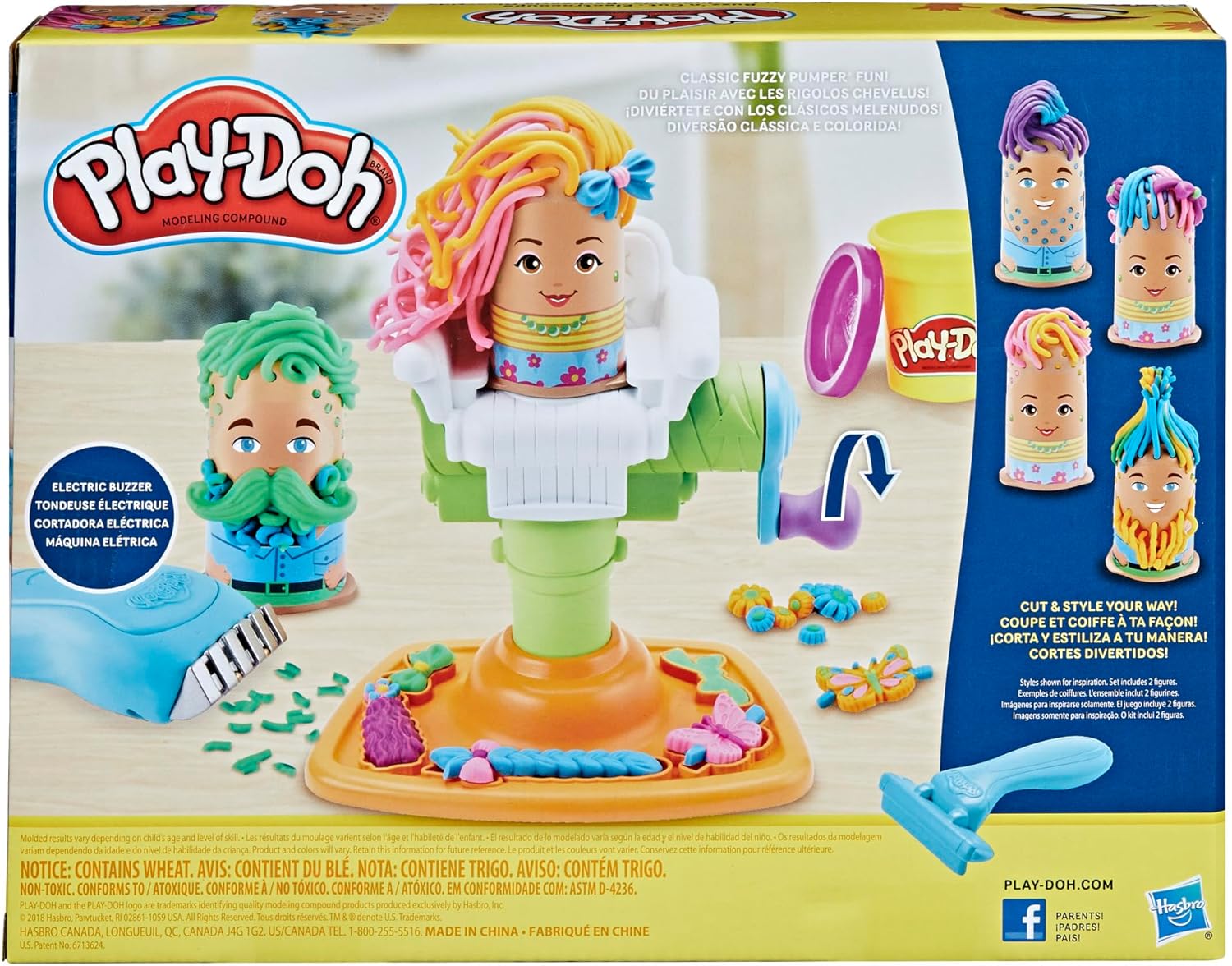 Play-Doh Buzz ’n Cut Fuzzy Pumper Barber Shop Set | Electric Buzzer & 5 Colors | Ages 3+