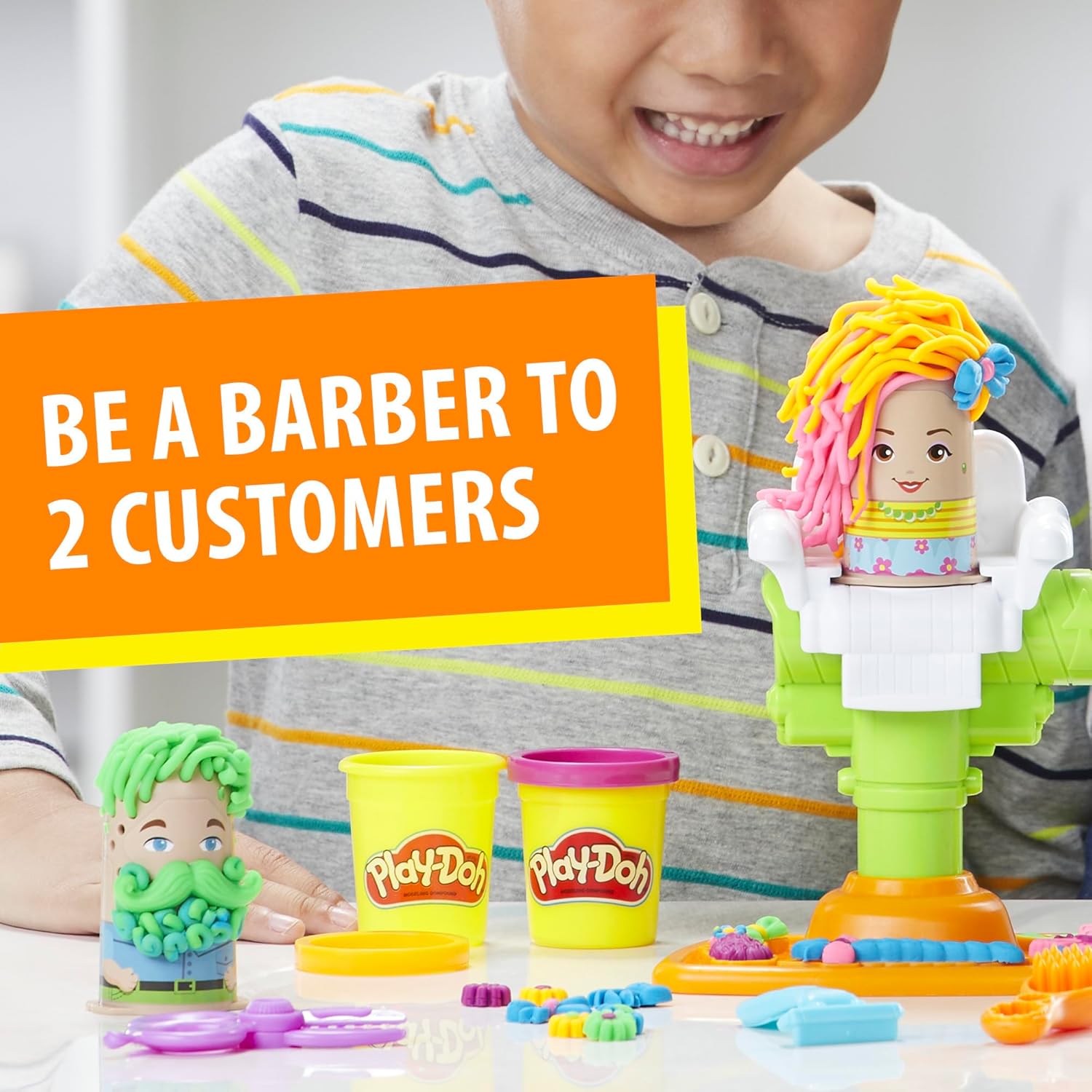 Play-Doh Buzz ’n Cut Fuzzy Pumper Barber Shop Set | Electric Buzzer & 5 Colors | Ages 3+