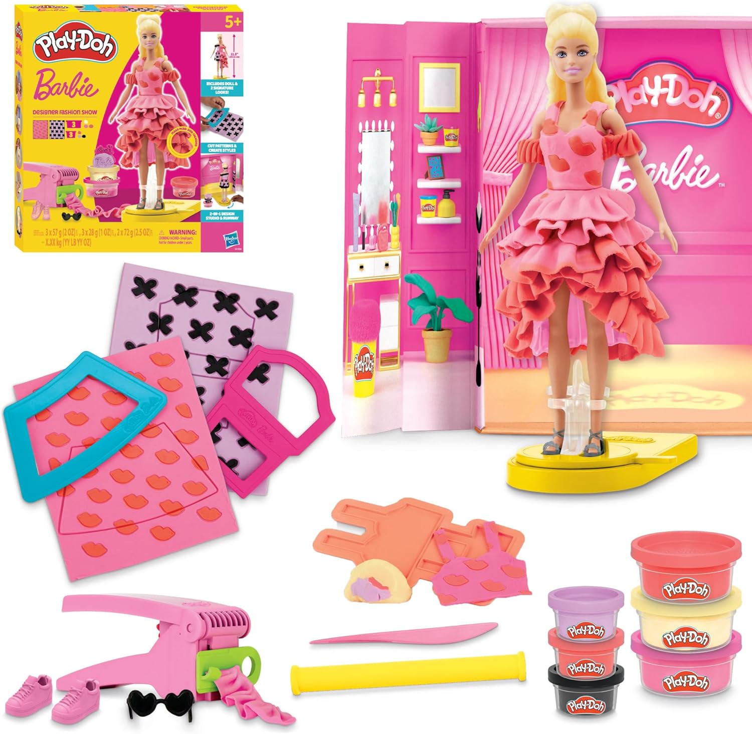 Play-Doh Barbie Designer Fashion Show Set | Create Doll Clothes with 21 Fashion Accessories & 6 Play-Doh Colors | Ages 5+