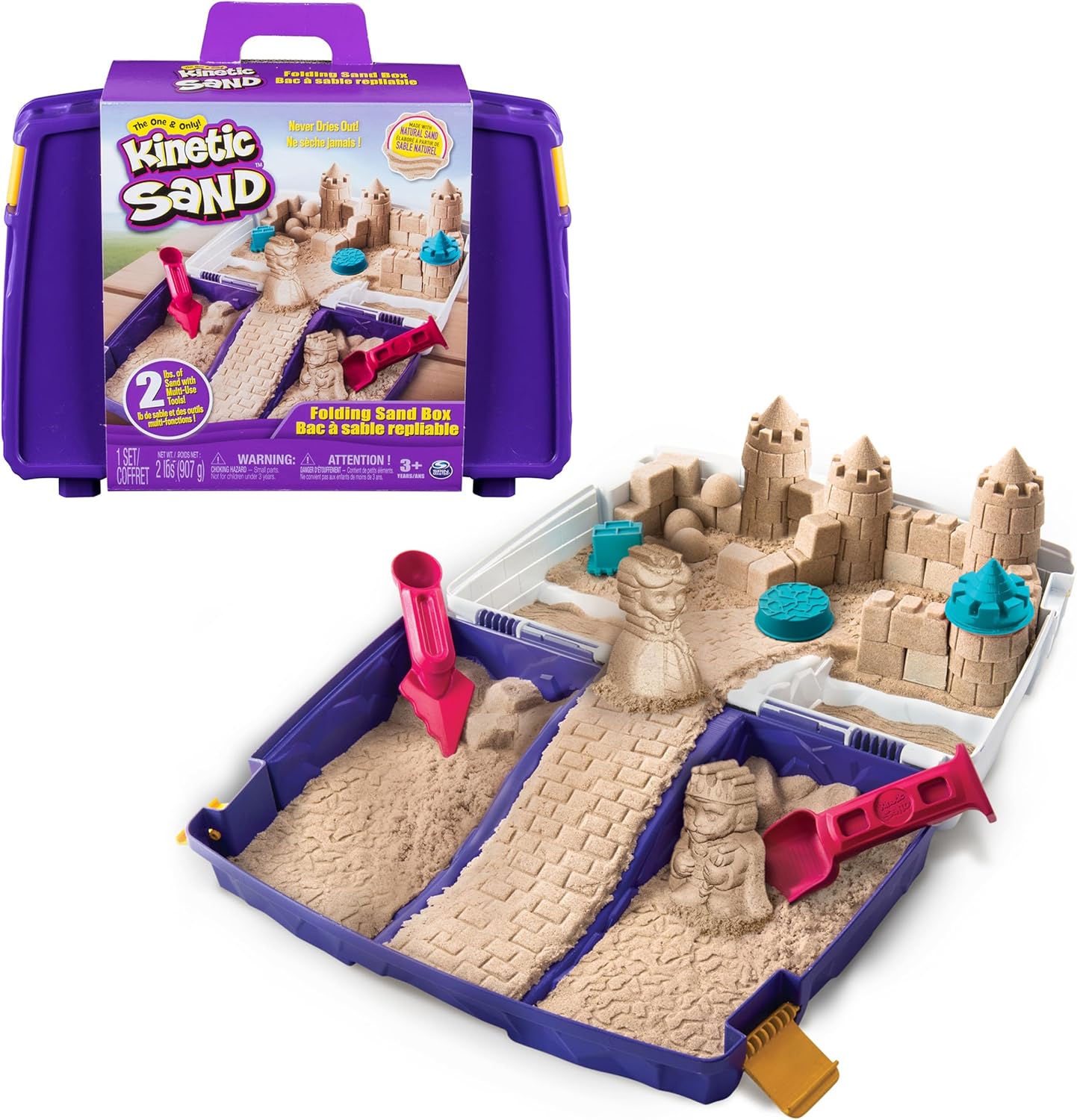 Kinetic Sand, Folding Sand Box with 907g Play Sand, 7 Molds & Tools