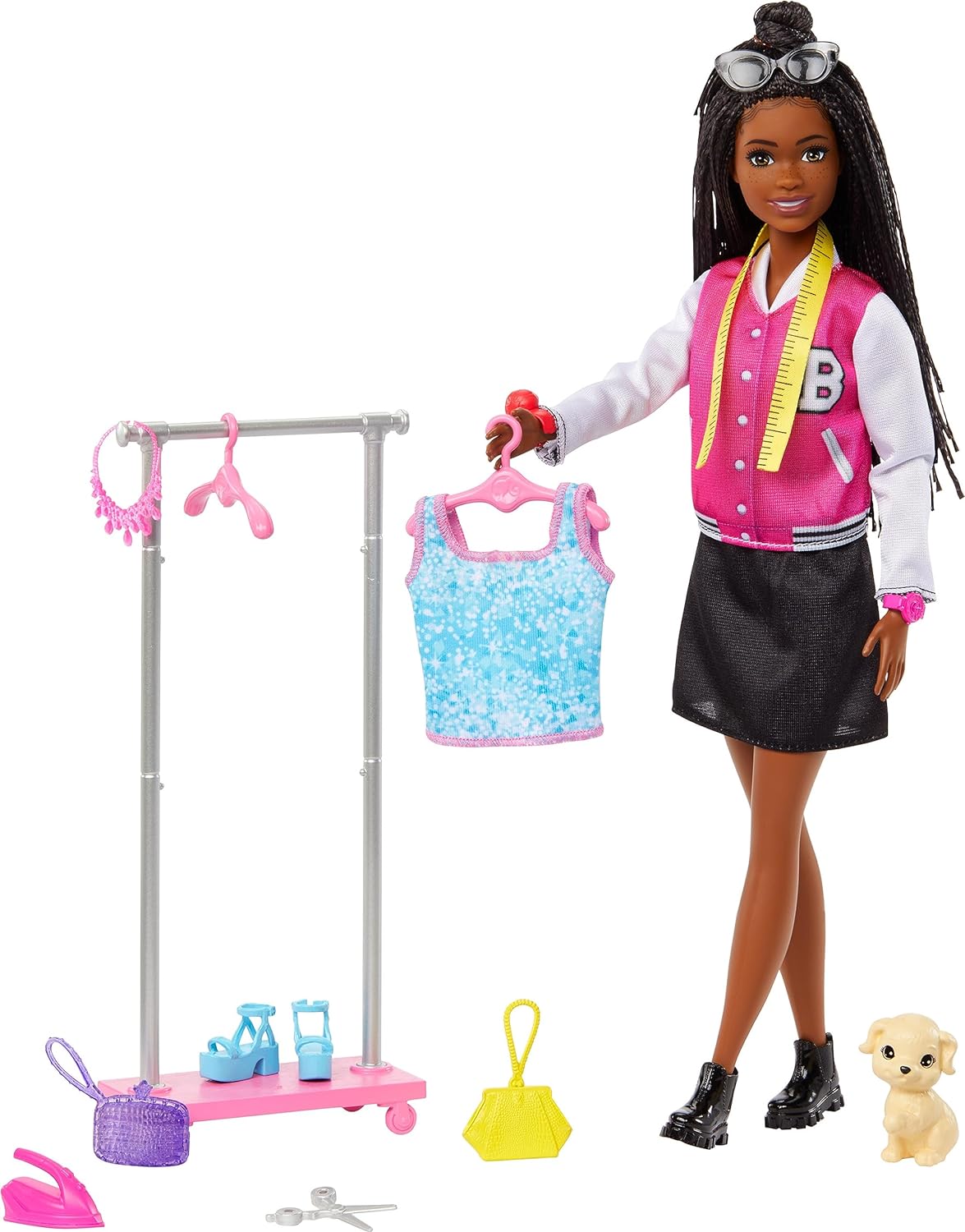 Barbie Brooklyn Doll with Garment Rack, Top, Fashion Pieces, Puppy & More