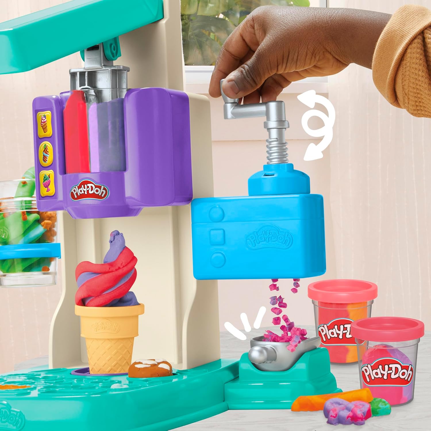 Play-Doh Rainbow Swirl Ice Cream Playset | Includes 7 Pretend Kitchen Accessories