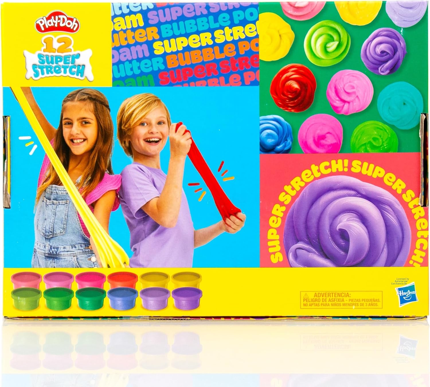 Play-Doh Super Stretch 12er-Pack | Sortenset mit 12 Farben | Sensorisches Verbundset für Kinder im Alter von 8–12 Jahren
