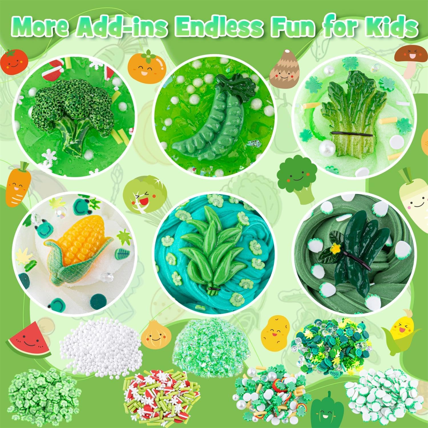 6-Pack Gradient Green Slime Kit | Cloud, Butter & Clear Crystal Slimes | 360 ml Total | Safe, Non-Sticky | Ages 4–12