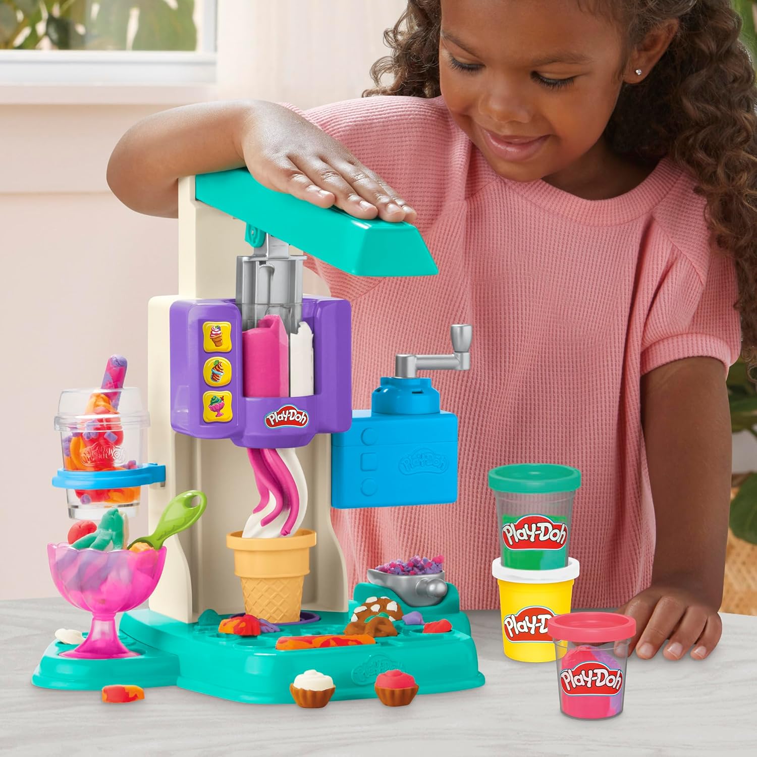 Play-Doh Rainbow Swirl Ice Cream Playset | Includes 7 Pretend Kitchen Accessories