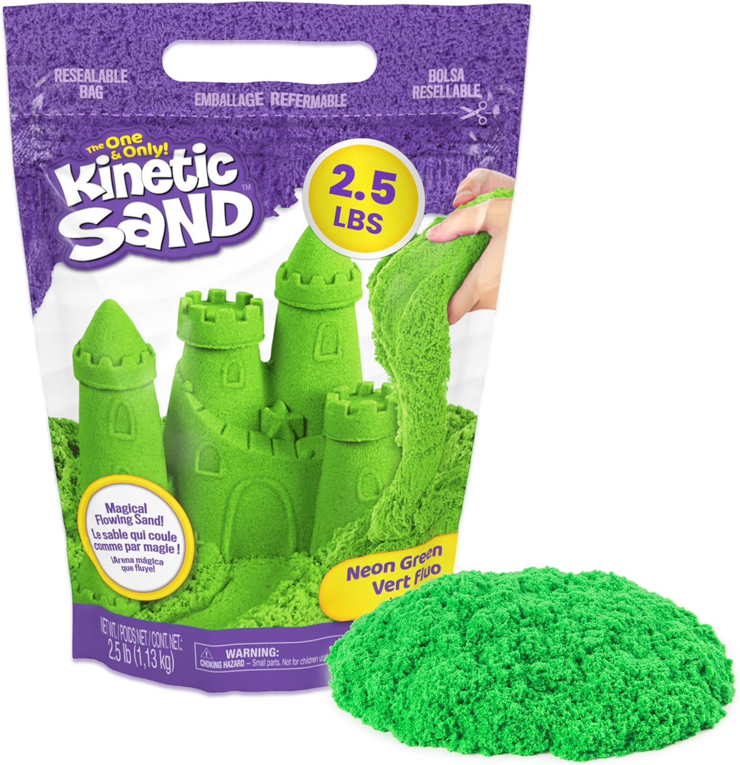 Kinetic Sand, 1,13 kg Green Play Sand, Resealable Bag