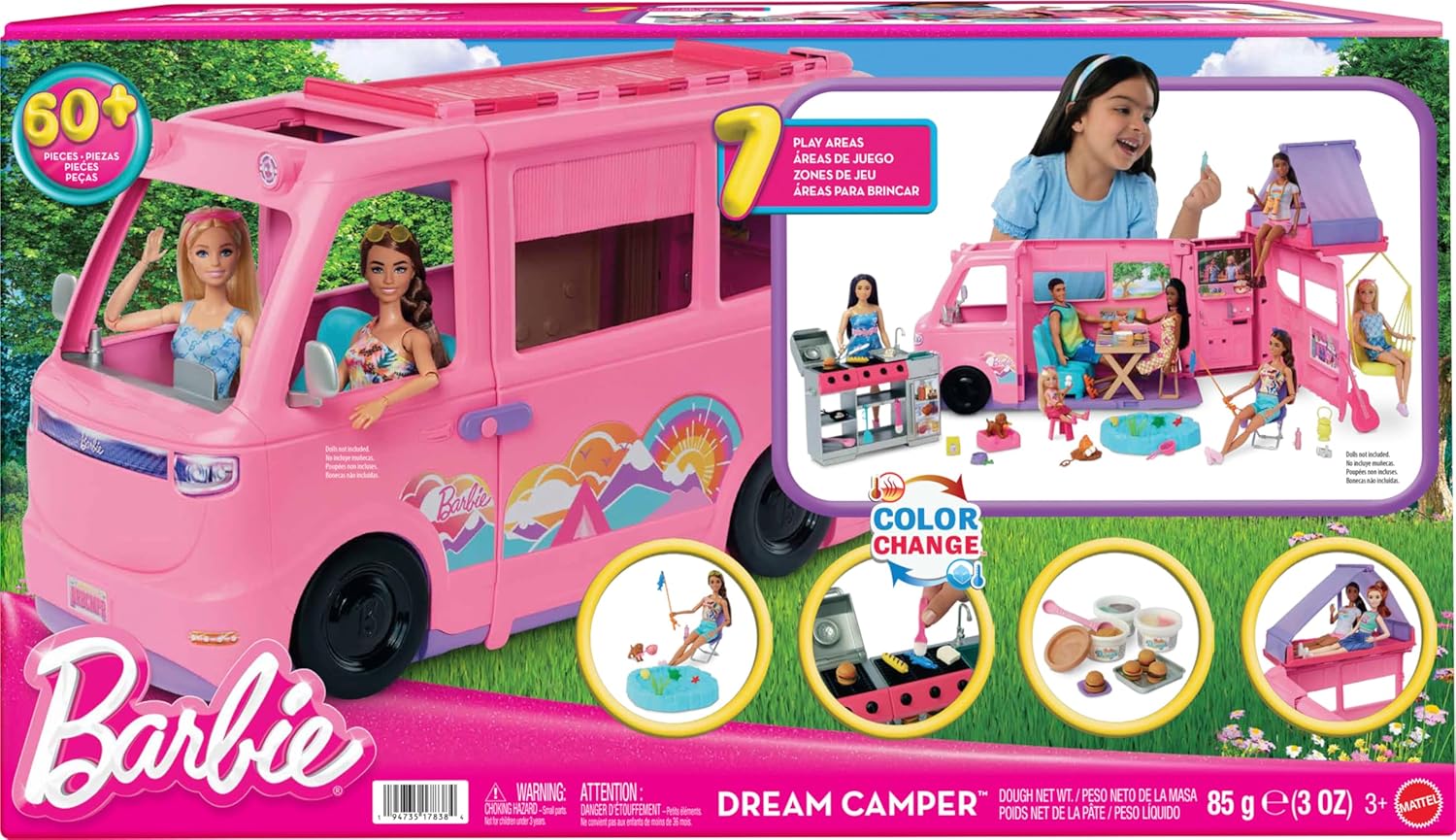 Barbie Dream Camper (2025 Edition) | Roof Tent, Swing Chair, Fishing Pond & 60+ Accessories | Ages 3+