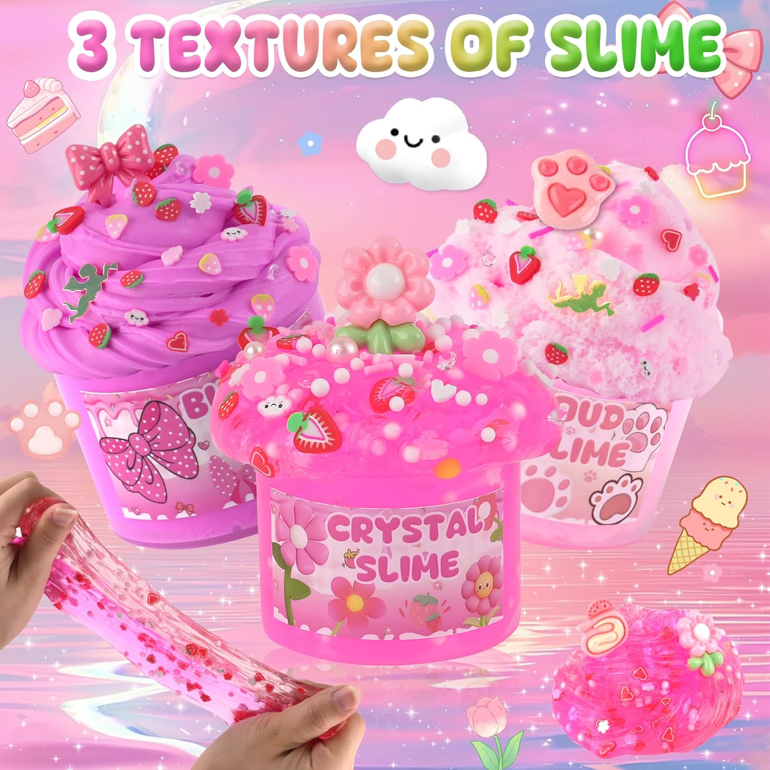 6-Pack Pink Slime Kit for Kids | Cloud, Butter & Clear Crystal Textures | 360 ml Total | Ages 4–12