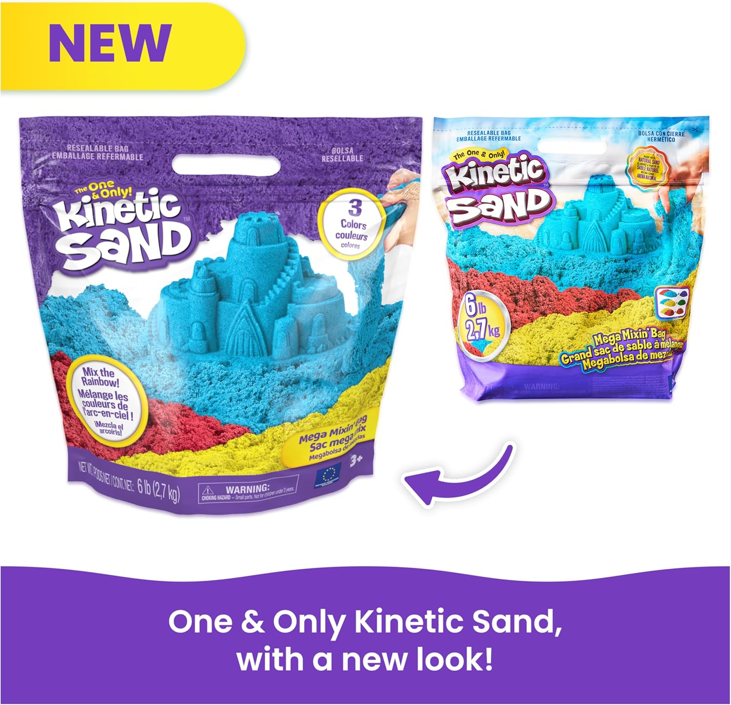 Kinetic Sand, 2,72 kg Mega Mixin’ Bag with Red, Yellow & Blue Play Sand Resealable Bag